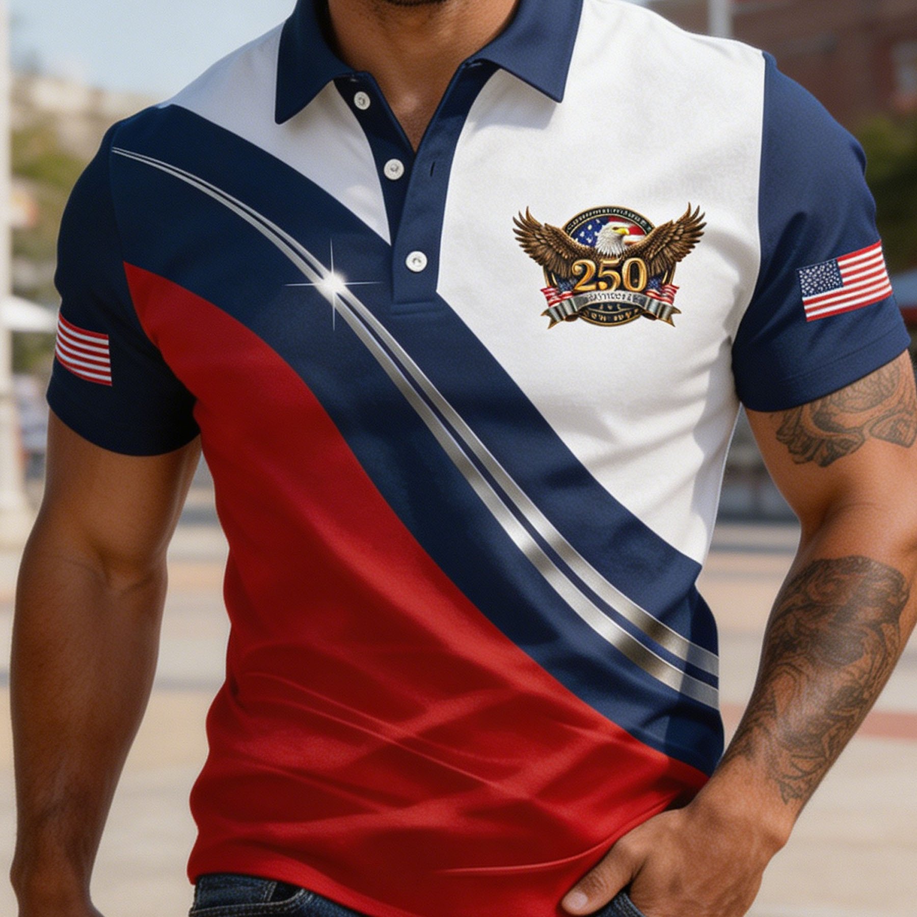 TEMU Large-size Men's Short-sleeved Shirts With Golf-inspired Print And Color-block Patterns, A For A Sporty Style, Plus Size