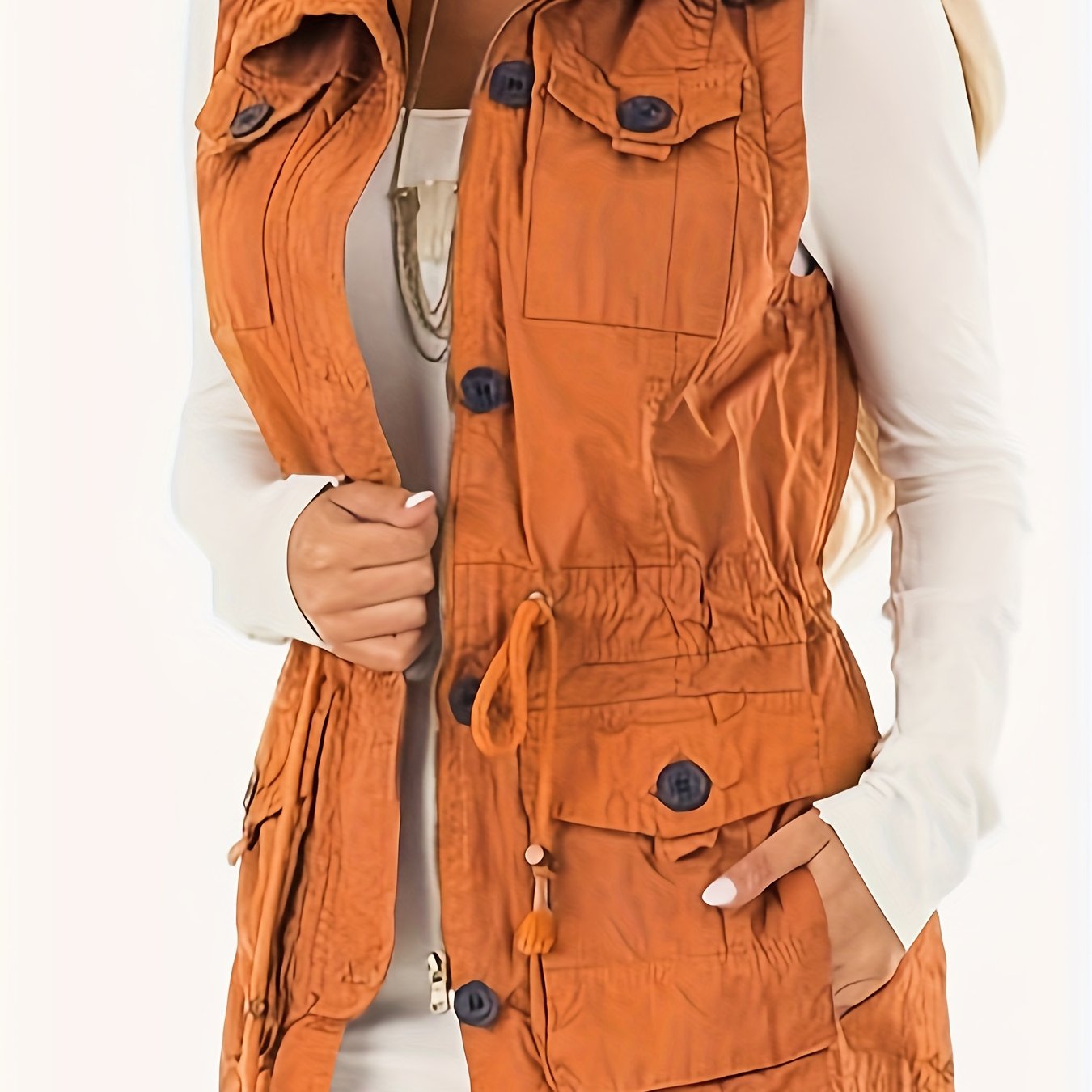 QWENTMTNTY Women's Lightweight Utility Vest - Cotton Military Style Sleeveless Jacket With Pockets And Drawstring