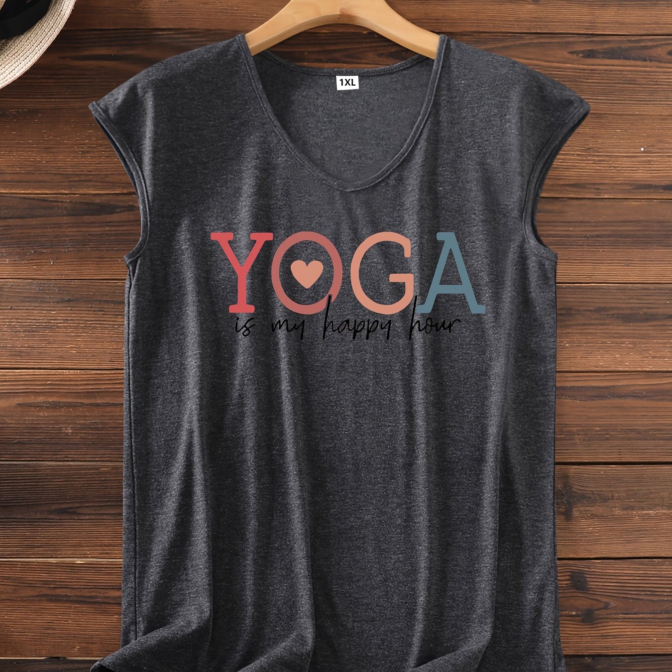 TEMU Camiseta de Yoga para Mujeres Tallas Grandes con - Estampado Colorido "YOGA" y "El Yoga es ", Transpirable de Rayón sin Cuello en V Ajuste para