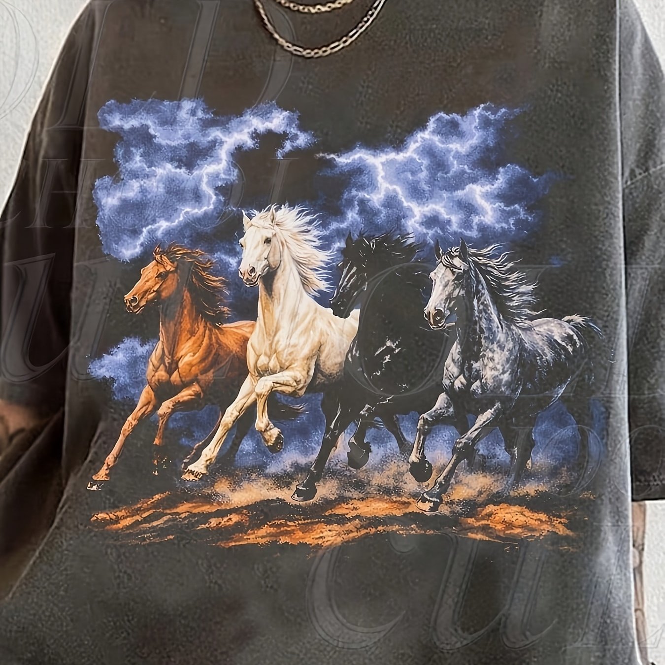 TEMU Running Horses Vintage 90s Graphic Retro Horse Western Cowboy Unisex Holiday Gift Casual Outing 2026 New Style T-shirt 180g