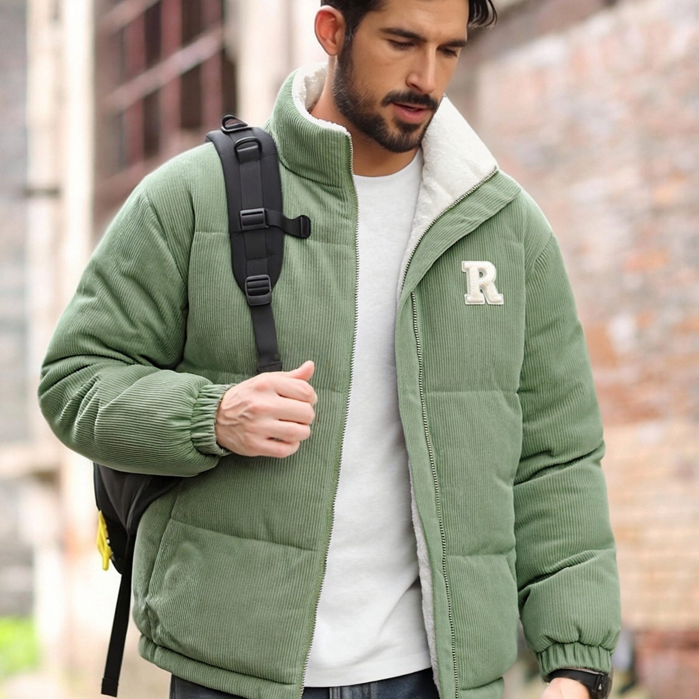 Reversible Stand Collar Padded Jacket Dqc5301 Unisex, Versatile Style, Corduroy, Elastic Waistband, Elastic Cuffs, Stiff Stand Collar, Trendy , , Seasonal New Product, -friendly Fabric