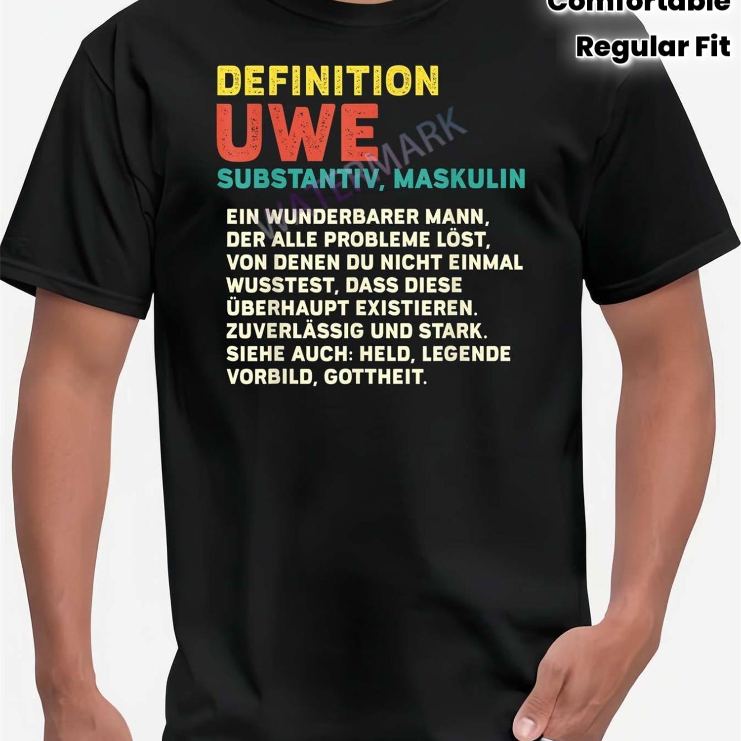 Men's Humorous Uwe Definition Graphic Tee - German Print Black Short Sleeve Casual Shirt Regular Fit Machine Washable Comfortable For