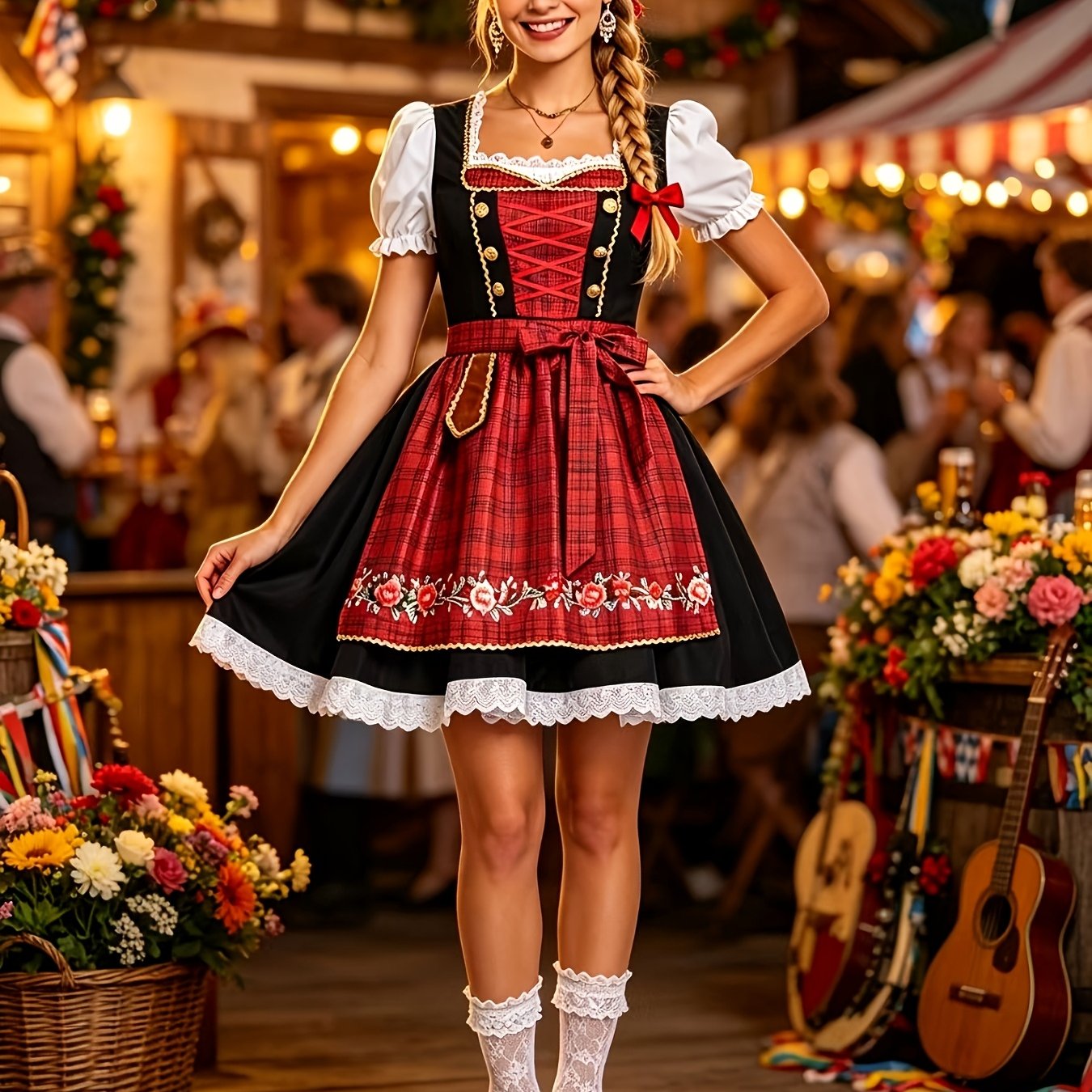 TEMU Oktoberfest Adult Women's Print Dress [dress Apron], Suitable For Munich Oktoberfest Folk Style Cosplay Beer Maid, A Fun Luxurious Women's