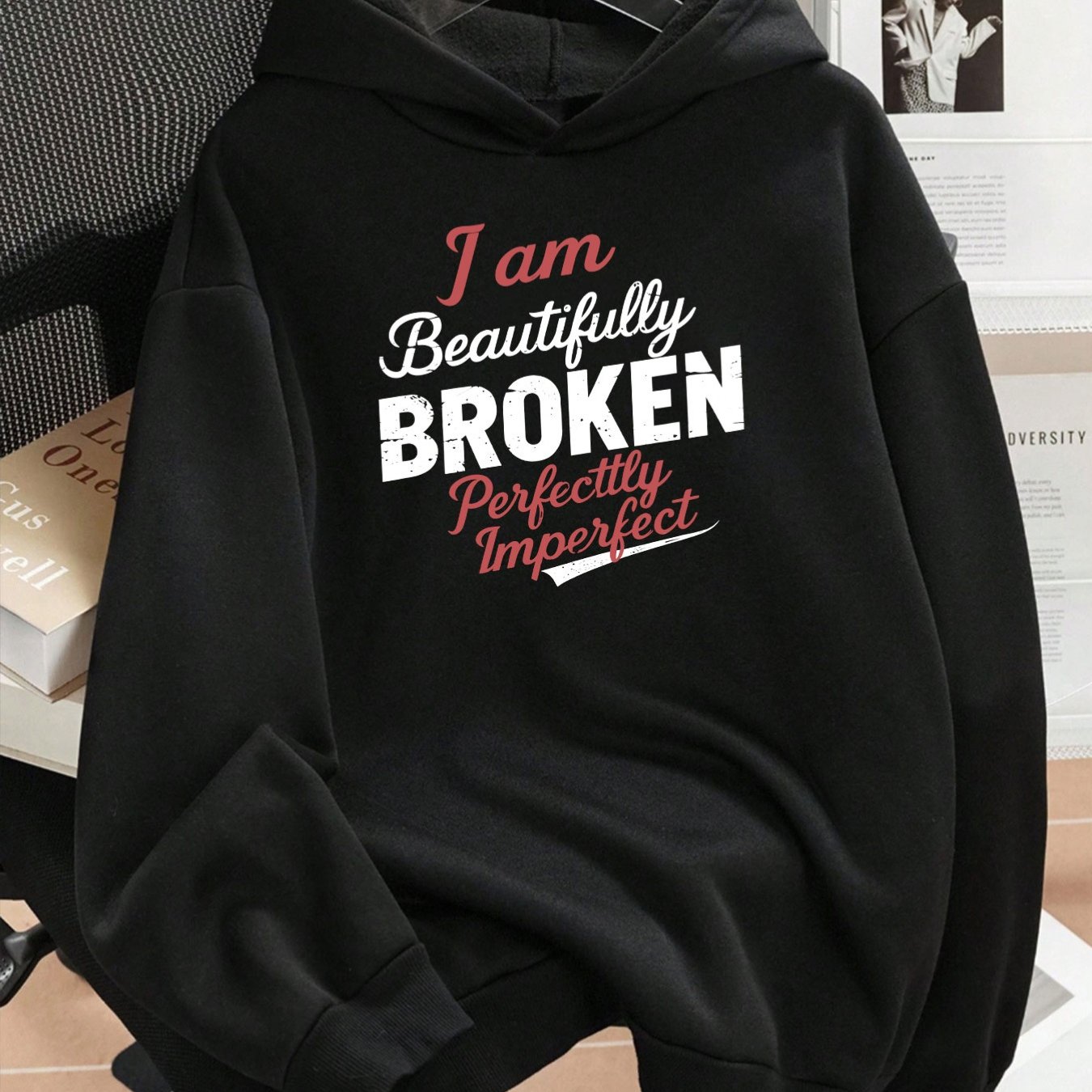 TEMU Plus Size 1pc Fashion Women's Autumn/winter Warm Hooded Sweatshirt, Elegant And Beautiful Y2k Style "i Am , " Print Design, Plus Size -lined