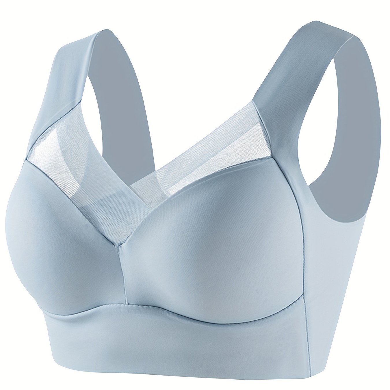 Contrast Mesh Wireless Bra Comfy Breathable Push Bra Women's