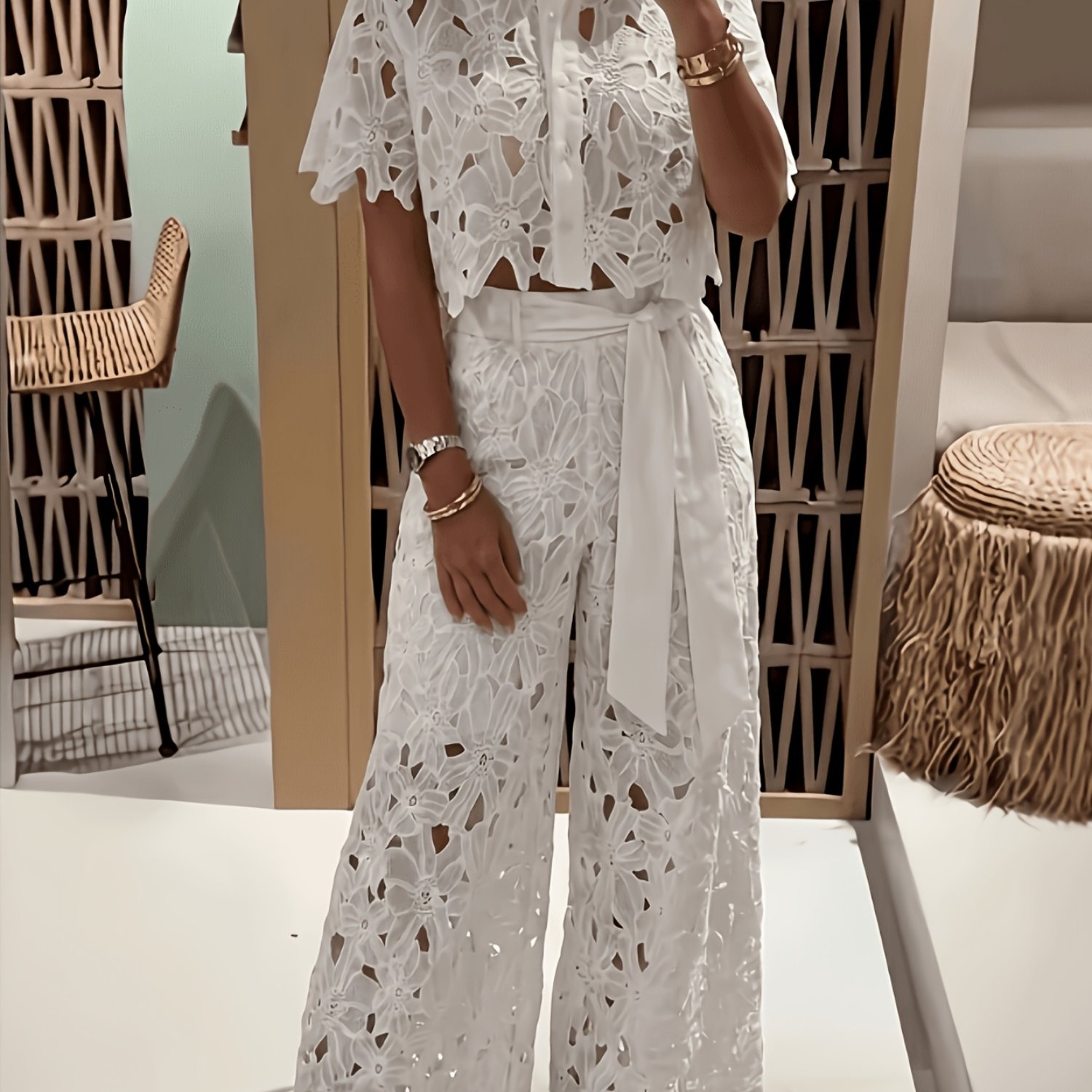 Image of Hollow Lace Blouse Fashion Individual Women's Outfit