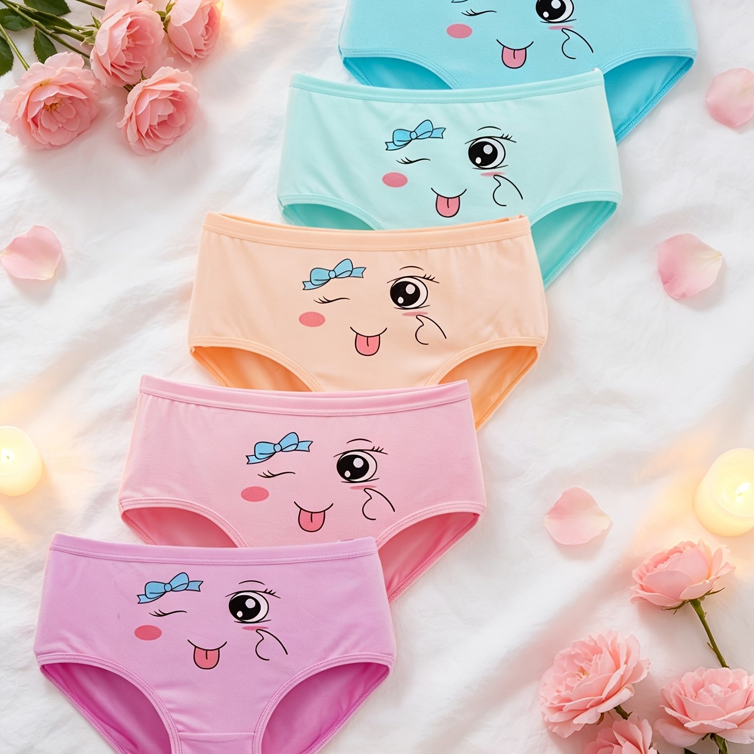 Image of 5pcs Set Of Girls' Cartoon Print Briefs, Mixed Colors Comfortable Underwear Suitable For