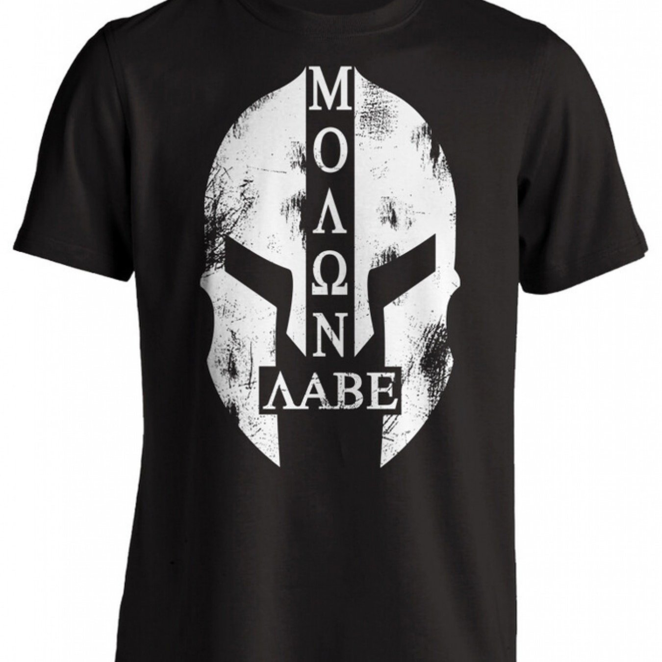 Image of Spartan Warrior Molon Labe Greek Key Spartan Helmet Design T-shirt | Casual Crew Neck, Regular Fit, , Print Pattern, Stretch Fabric