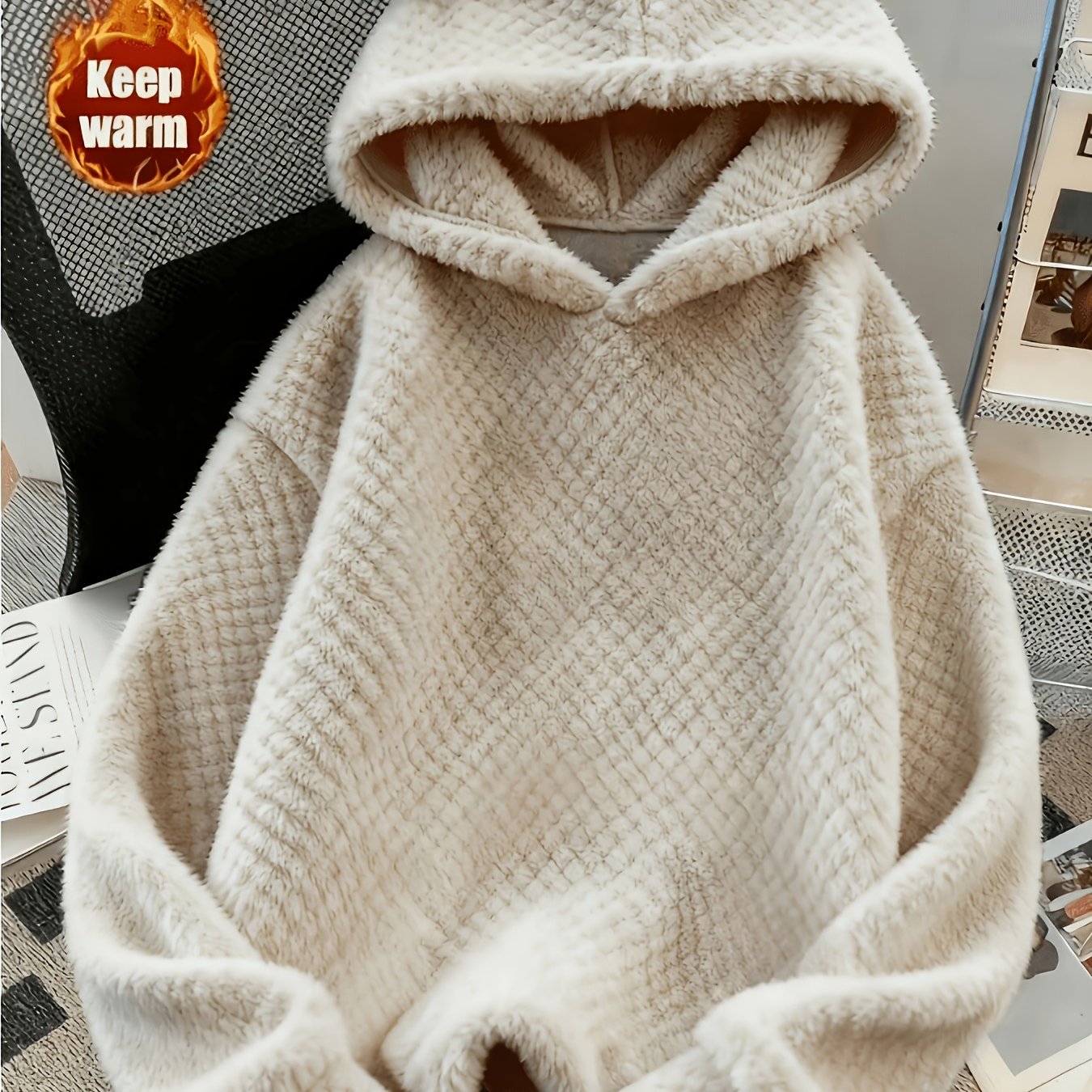 TEMU WY260615088 Pull d'automne-hiver pour femmes, décontracté, couleur unie, à capuche et manches longues, chaud, confortable et en peluche