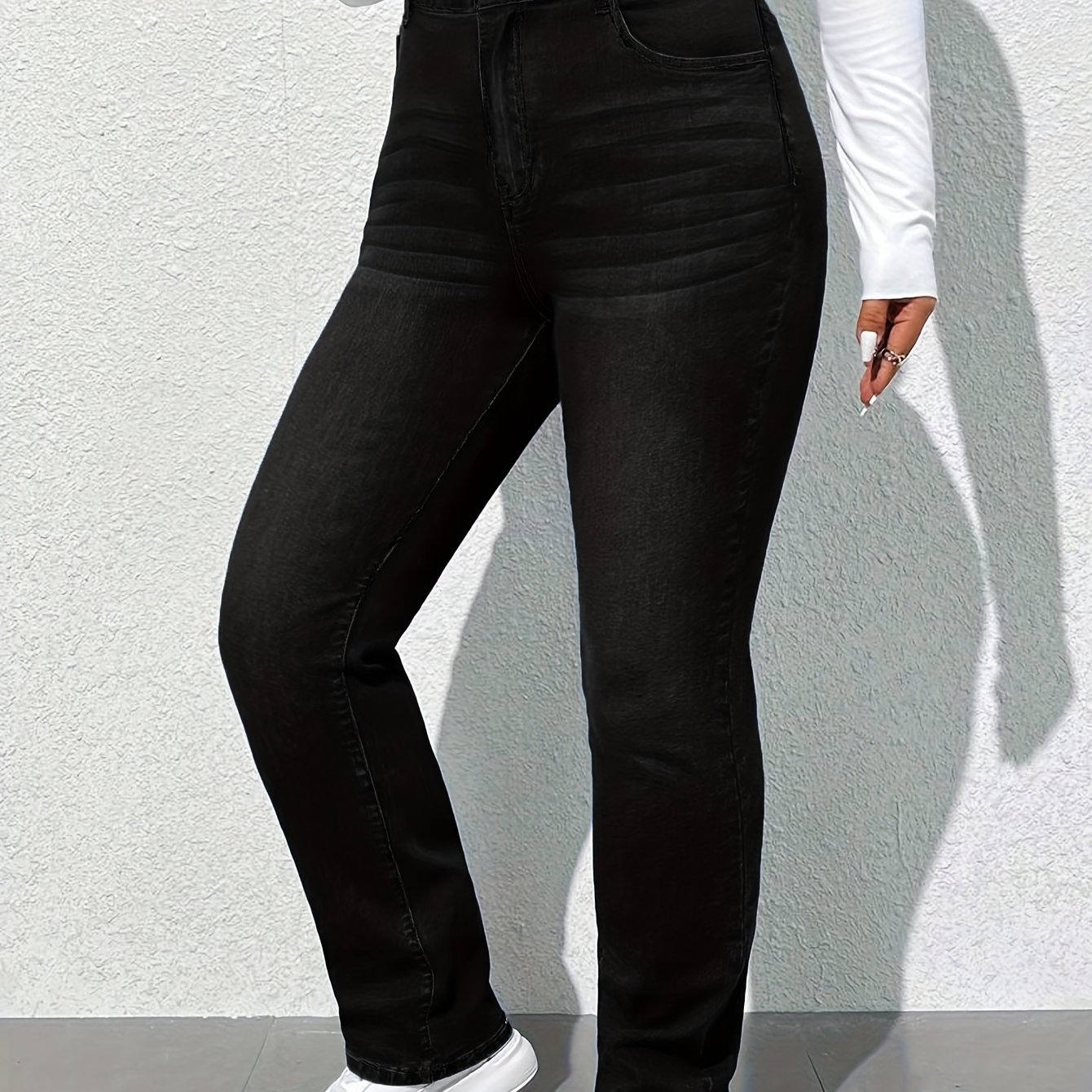 Image of 's High-waisted Straight-leg Jeans - High-stretch Fabric, Soft And Comfortable, New Fashionable Women's Jeans | Suitable For Casual And Daily Wear, High-waisted , Wear, Machine Washable