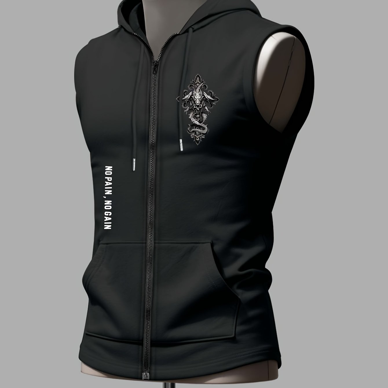 TEMU Trendy Brand Fitness, Elastic Fabric, Easy Athletic, Outdoor Leisure, , Zipper Style Hooded Vest