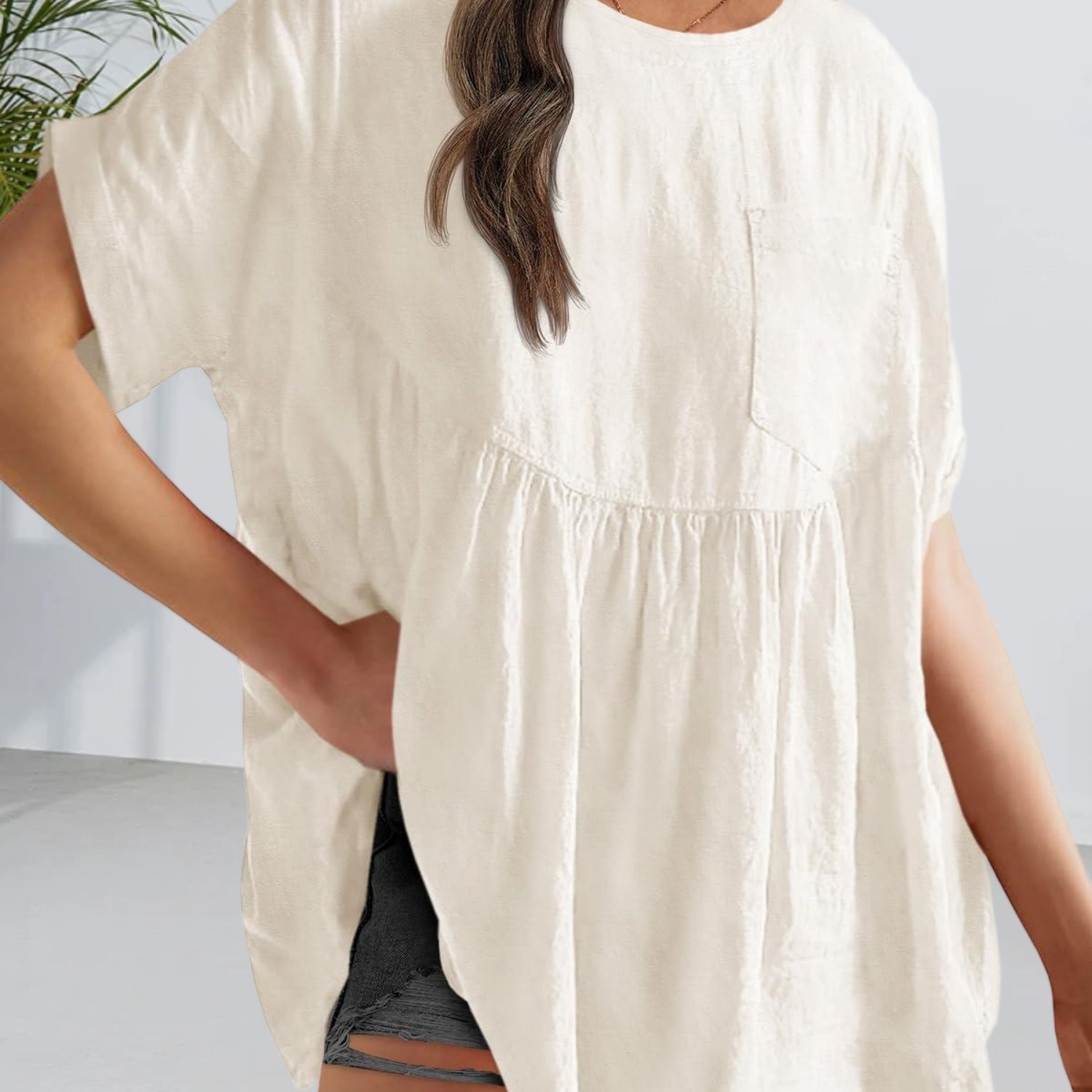 Women's Summer Casual Oversized Doll Top With Waist Cinching