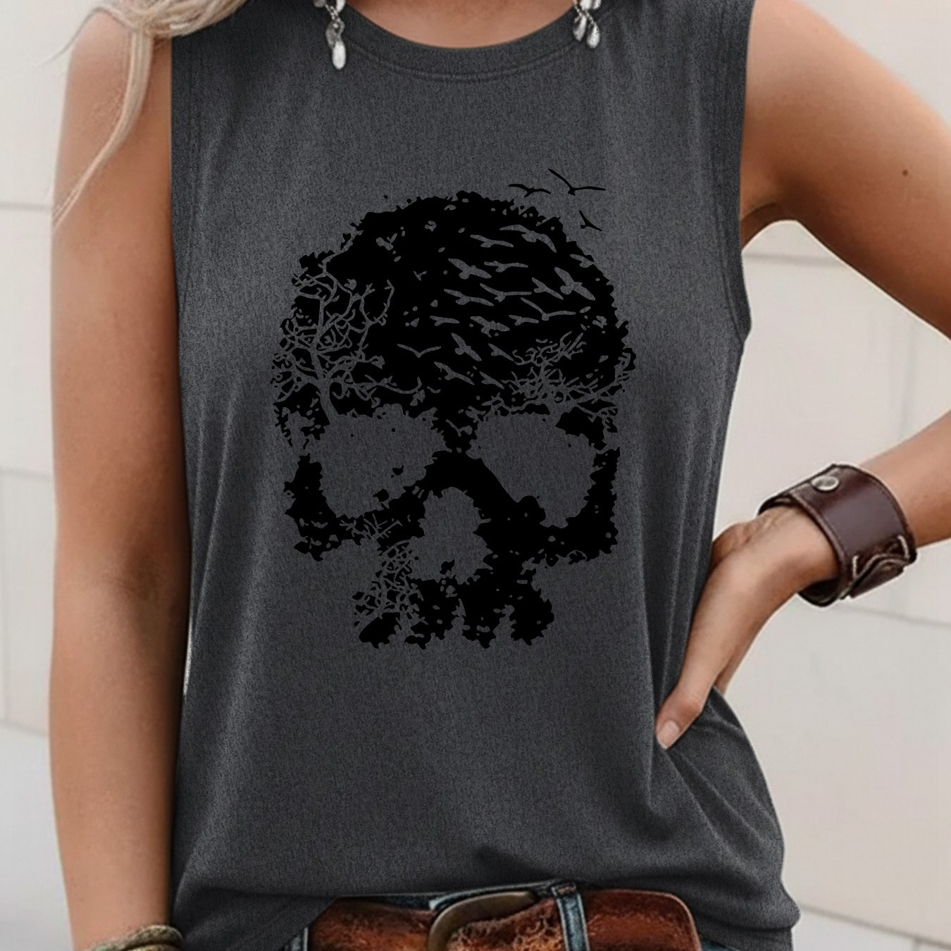 TEMU Letter Print Tank Top, Sleeveless Casual Top For Summer & Spring, Women's Clothing