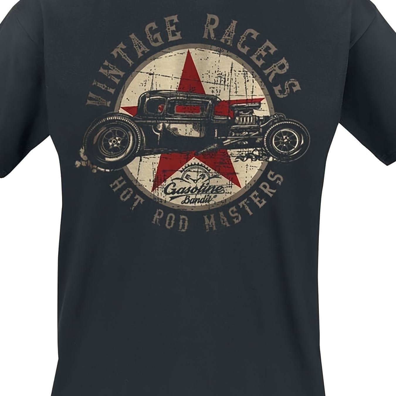 Image of Plus Size Men's Vintage Hot Rod Racing T-shirt Gasoline Bunny Car Enthusiasts, Casual Apparel, Wear, Fans, Washable, Oversize