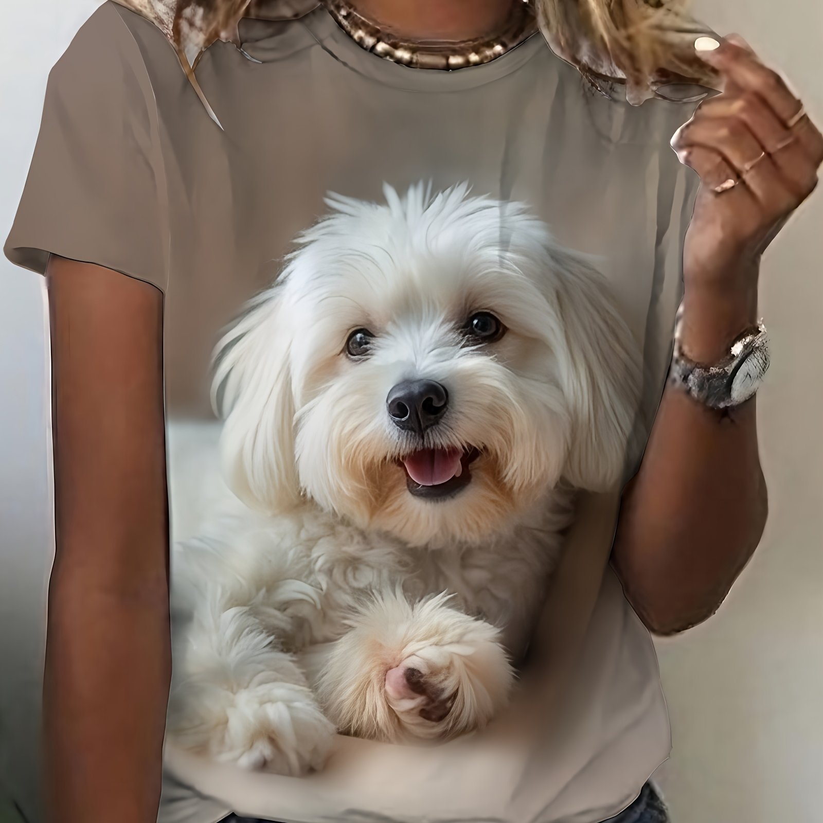 Image of Smiling Little Printed Short Sleeve T-shirt, Women's Fashion Top, Women's Casual And Comfortable Daily Wear, Women's Summer Round Neck T-shirt