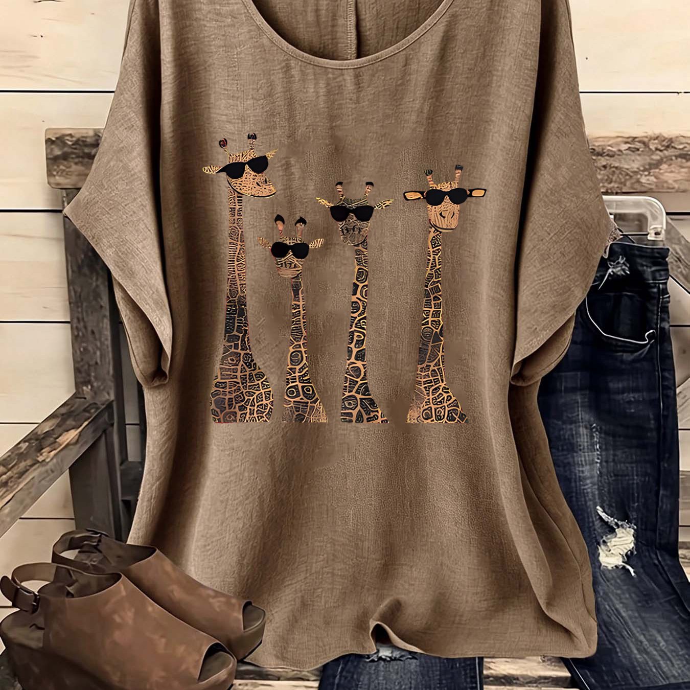 TEMU European And American Women' Bohemian Style Vintage Round Neck Short Sleeve Shirt, 1pc Women's Shirt, Vintage Women's Clothing, Women's Shirt,