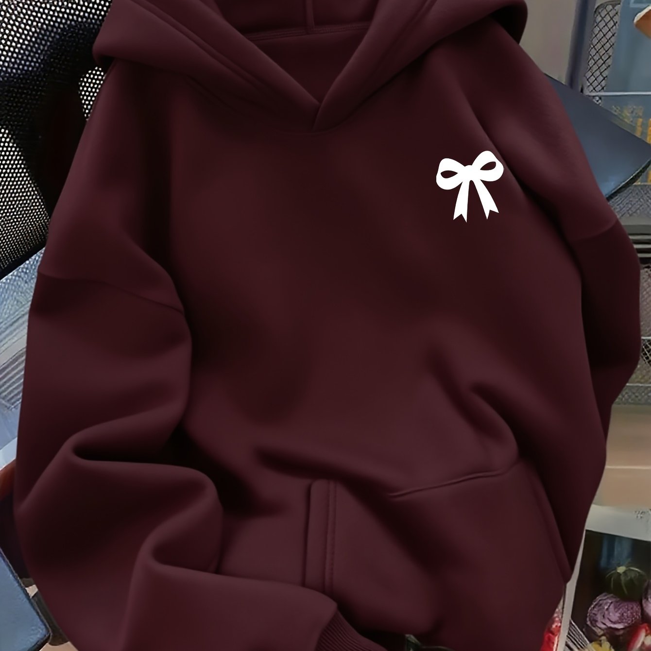 TEMU D92 - A Women's Hooded Sweatshirt, Trendy Creative Minimalist Bow Pattern Print, Beautiful Fashionable Loose Autumn And Winter New Versatile