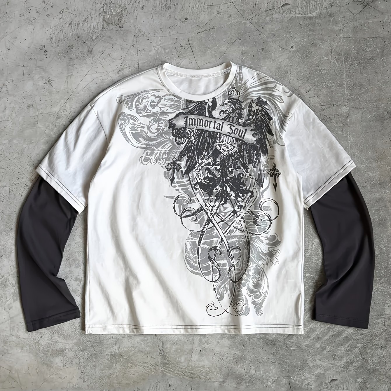 TEMU Dark Gothic Style, Y2k Aesthetic! Vintage Totem Print Two-piece, Niche Individual Non-colliding Top