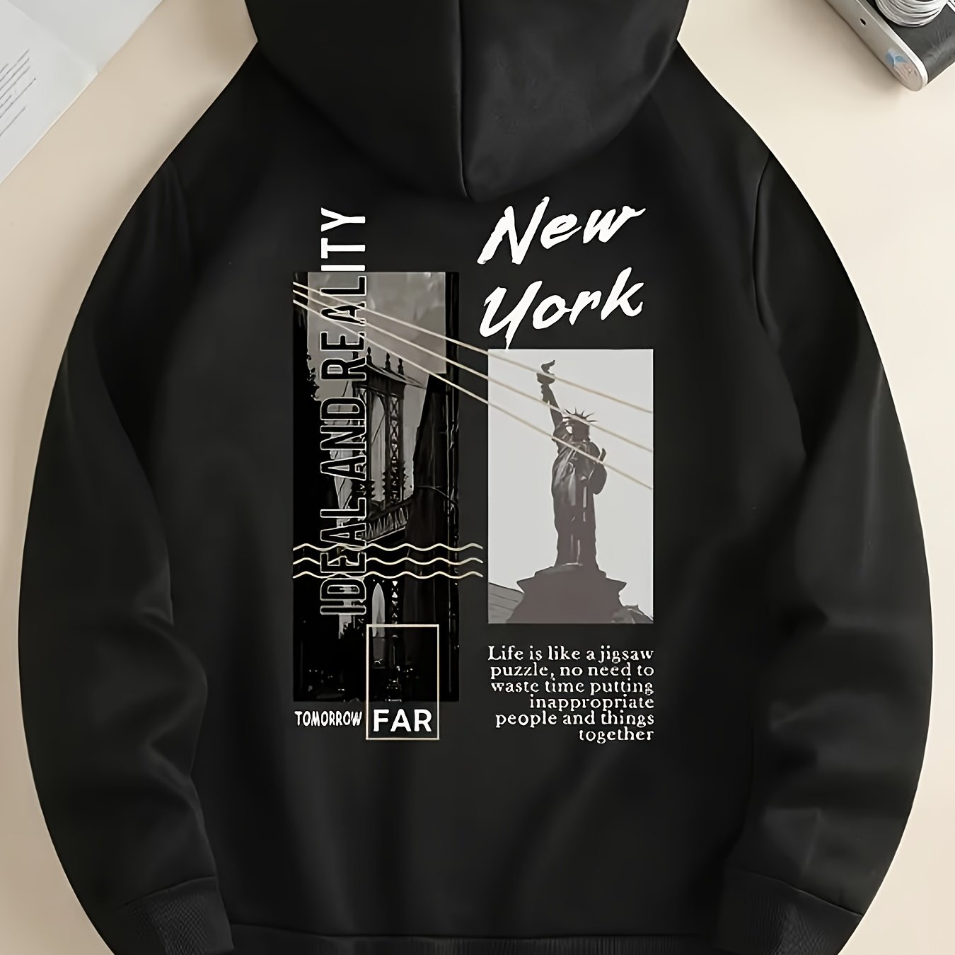TEMU Men's Casual Hoodie With Statue Of Print - Cozy Polyester Pullover, Kangaroo Pocket, Long Sleeve - Perfect For Fall & Winter, Plus Size