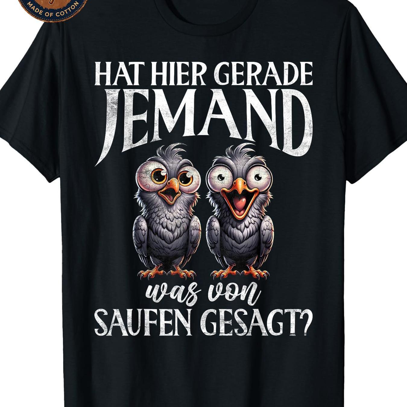 Image of Men's T-shirt Unisex T-shirt Funny German Drinking Quote Cute Bird Graphic Breathable Casual Streetwear Summer Party Tee Black Family Concert Fit Round Washable Comfortable Wearing Gift