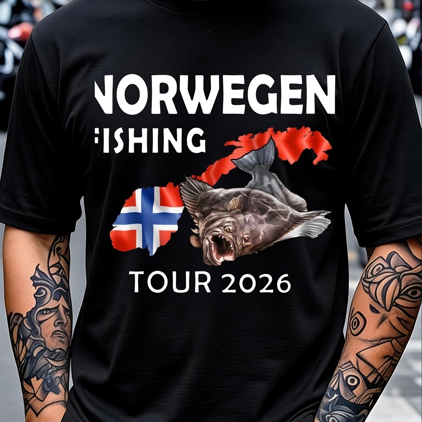 Image of Men's Norway Fishing Tour 2026 T-shirt - Casual Round Neck Tee With Norway Fishing Design, Suitable For & Travel Enthusiasts, Gift For Outdoor Activities, Machine Washable Wear, Plus Size