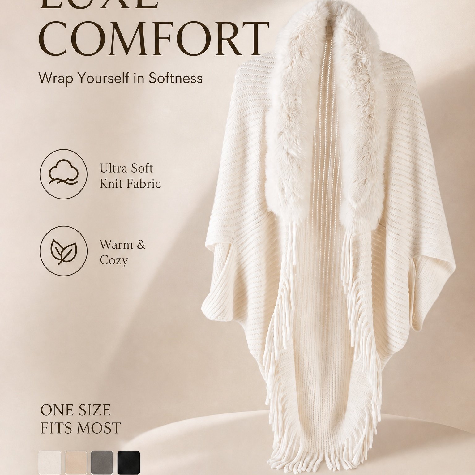 TEMU Women's Loose-fitting, Batwing-sleeve, Cape-style Cardigan; A Reversible Wrap With A Shawl Collar-a Stylish Piece For Casual Attire And A Great