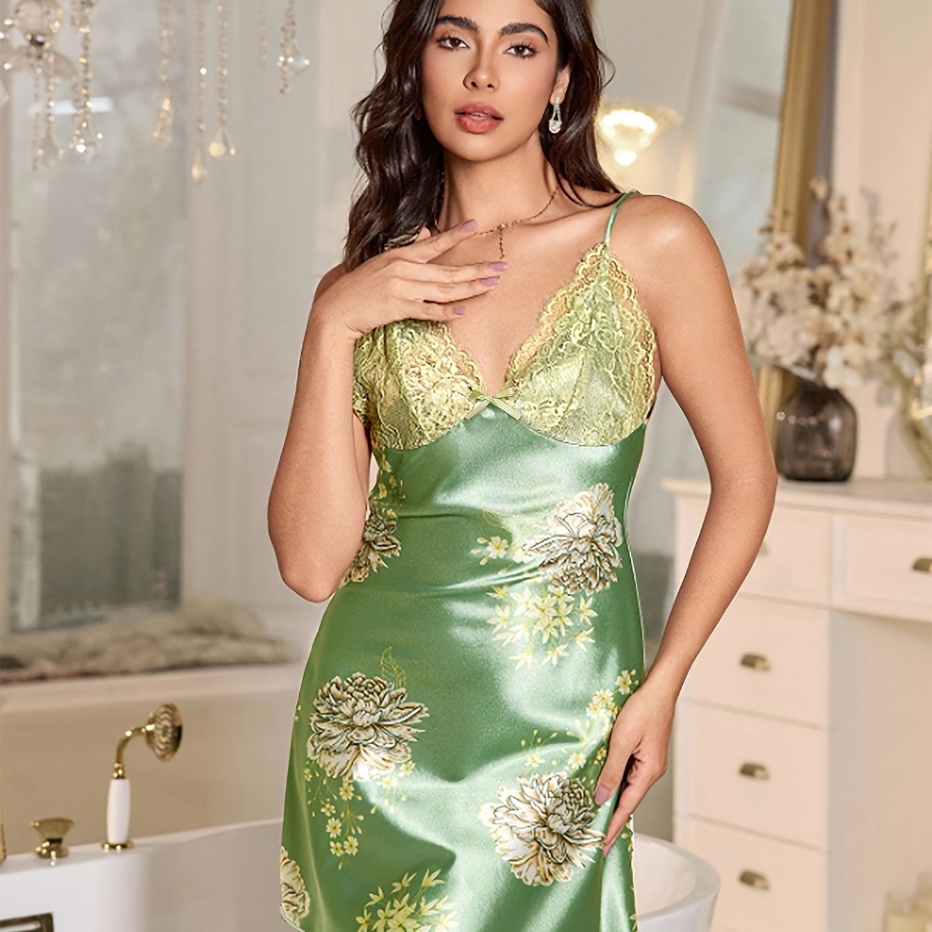 新品未使用☆todayful Satin lace camisole MINT a satin lace deep v neck camisole nightgown in a mint green - Temu