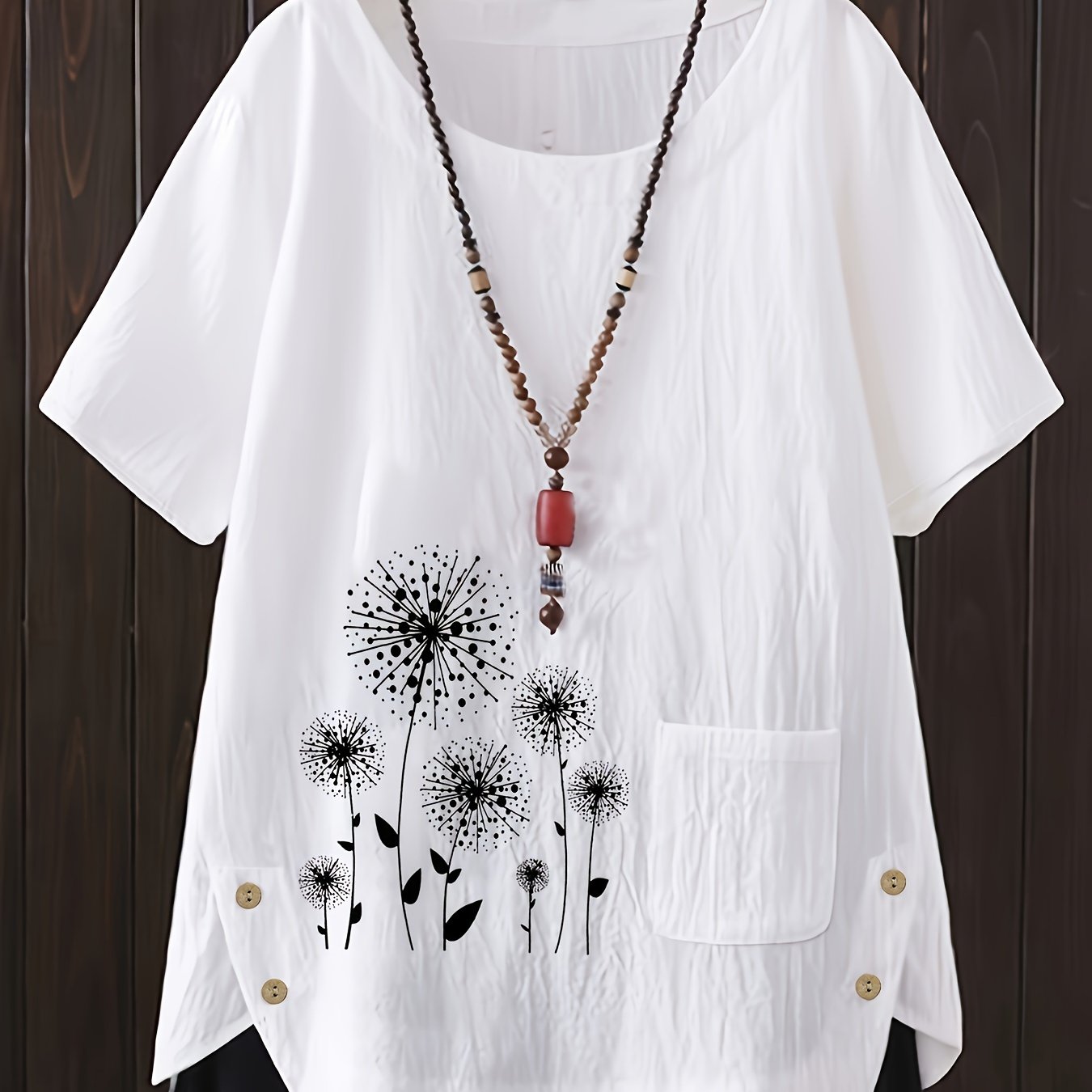 Plus Size - Plus Size - Plus Size Shirt, New Style Casual Loose Printed Short Sleeve Pullover Shirt, Women's Clothing