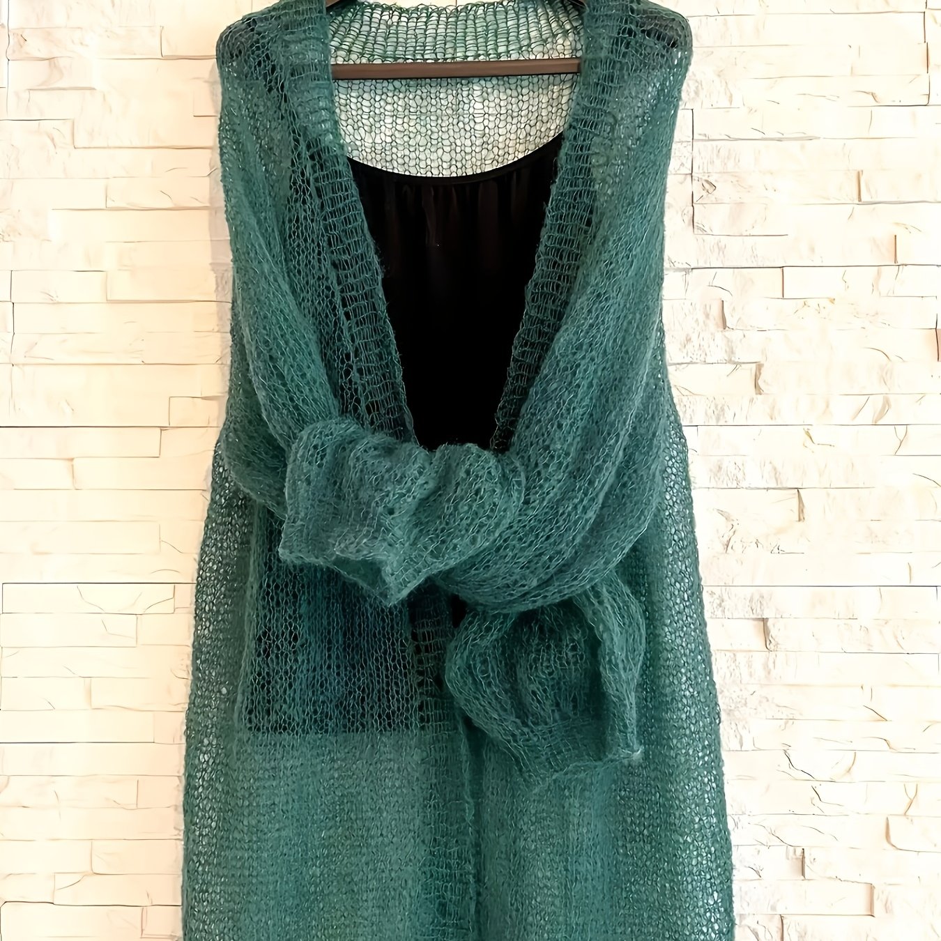 TEMU French Autumn Winter Relaxed Lazy Style Hollow Mesh Open-front Cardigan Jacket Soft And Translucent Loose Fit Casual Leisure 1pc Long Sleeve