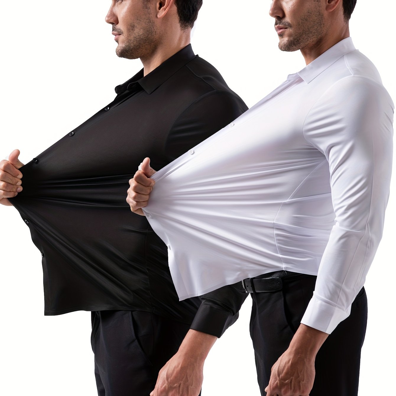 TEMU Set Of 's Long-sleeve Shirts In Solid Color, Featuring High Elasticity And Wrinkle-free Knit Fabric With Seamless Bonding. The Fabric Weight Is