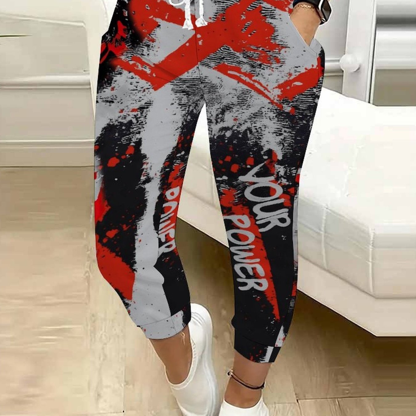 TEMU Classic Women's Drawstring Pants With Floral And Geometric Prints, Perfect For Outdoor, S, And Everyday Casual Wear