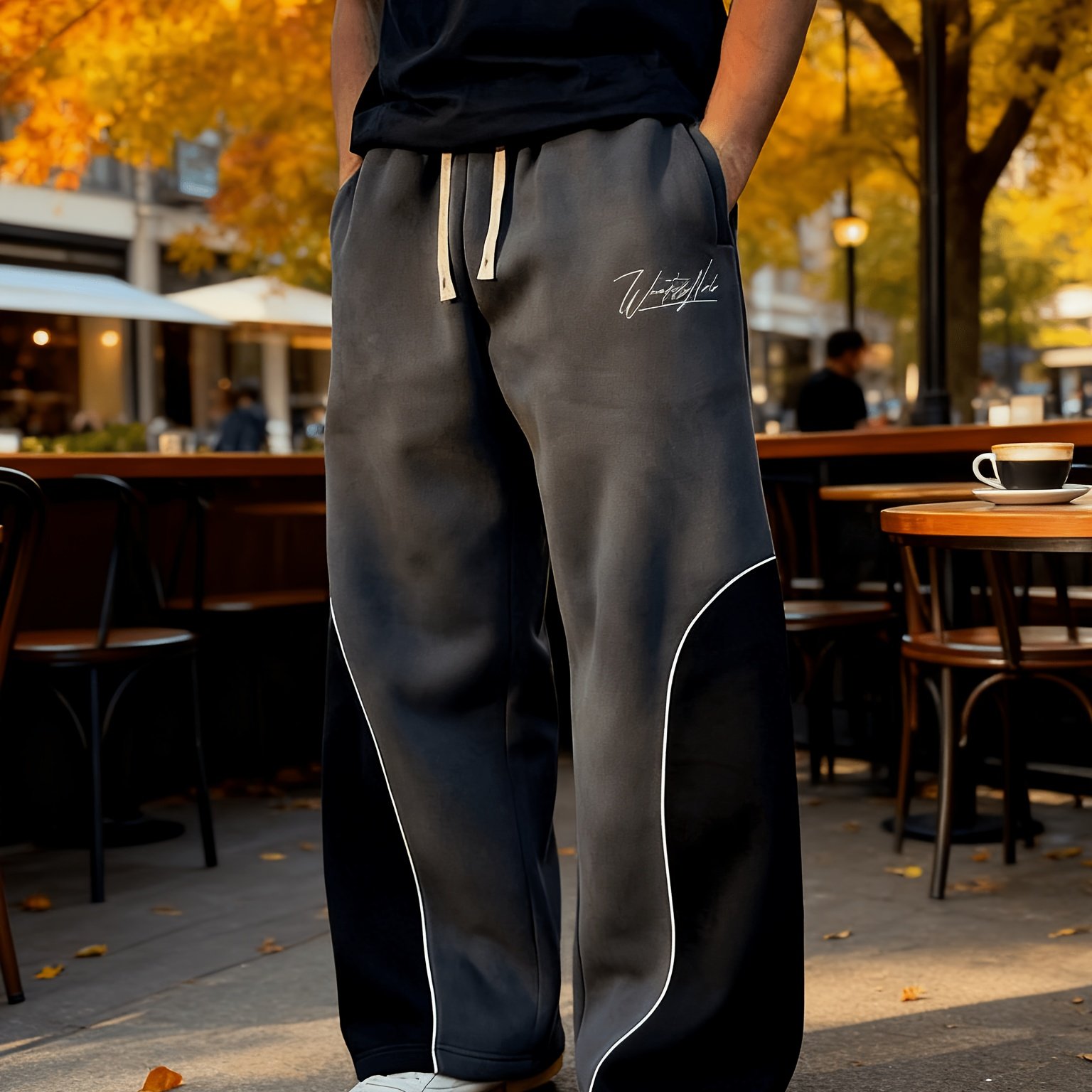 TEMU Men's & Women's Y2k Streetwear Oversized Straight-leg Pants With Color-block Lettering & Pocket - Loose-fit Hip-hop Casual Trousers, Hand