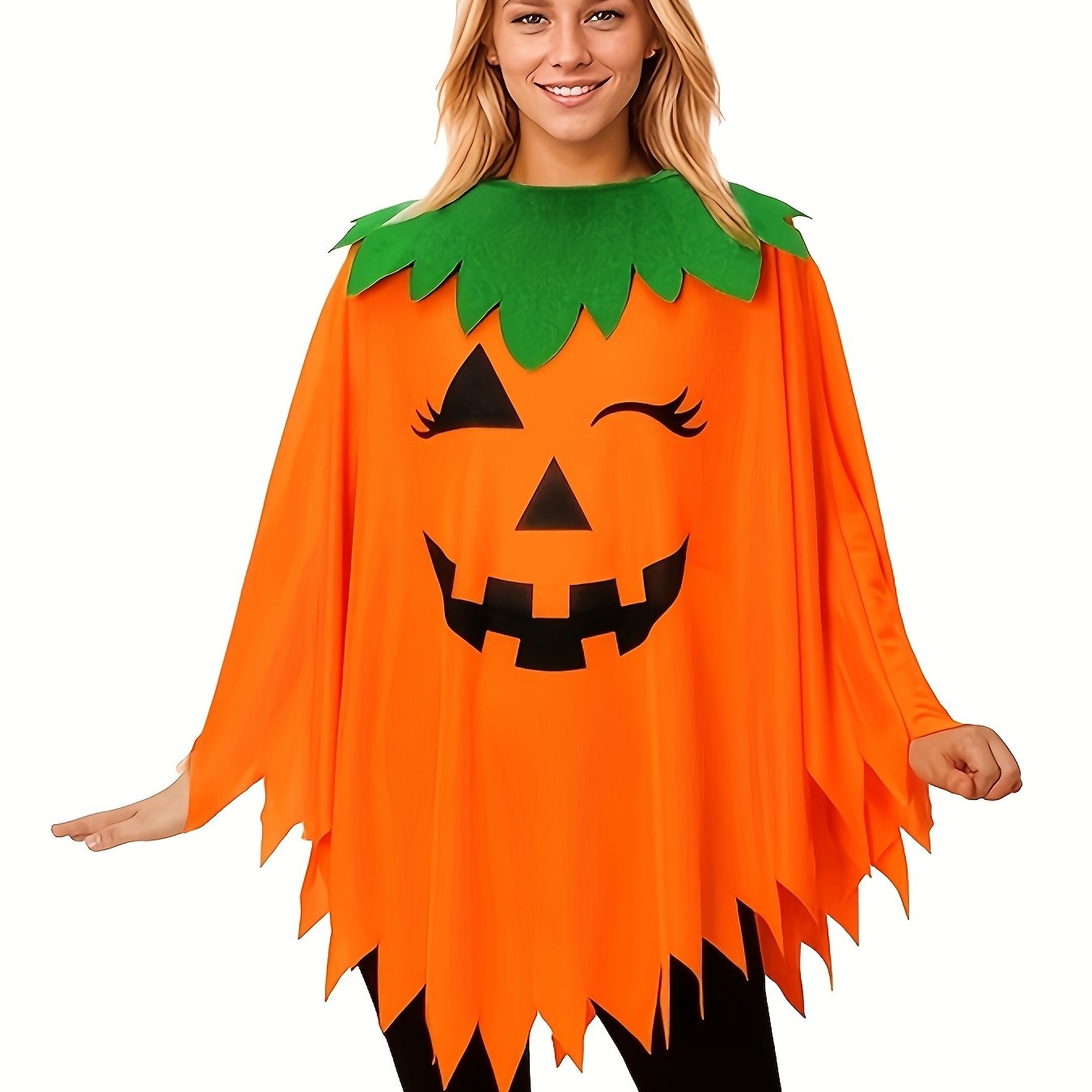TEMU Halloween Party Adult Pumpkin Costume Cape Cloak Pumpkin Wave Shawl Pumpkin Hat Headband 2pcs Set Women's Dress Costume Non-glow In Dark Without