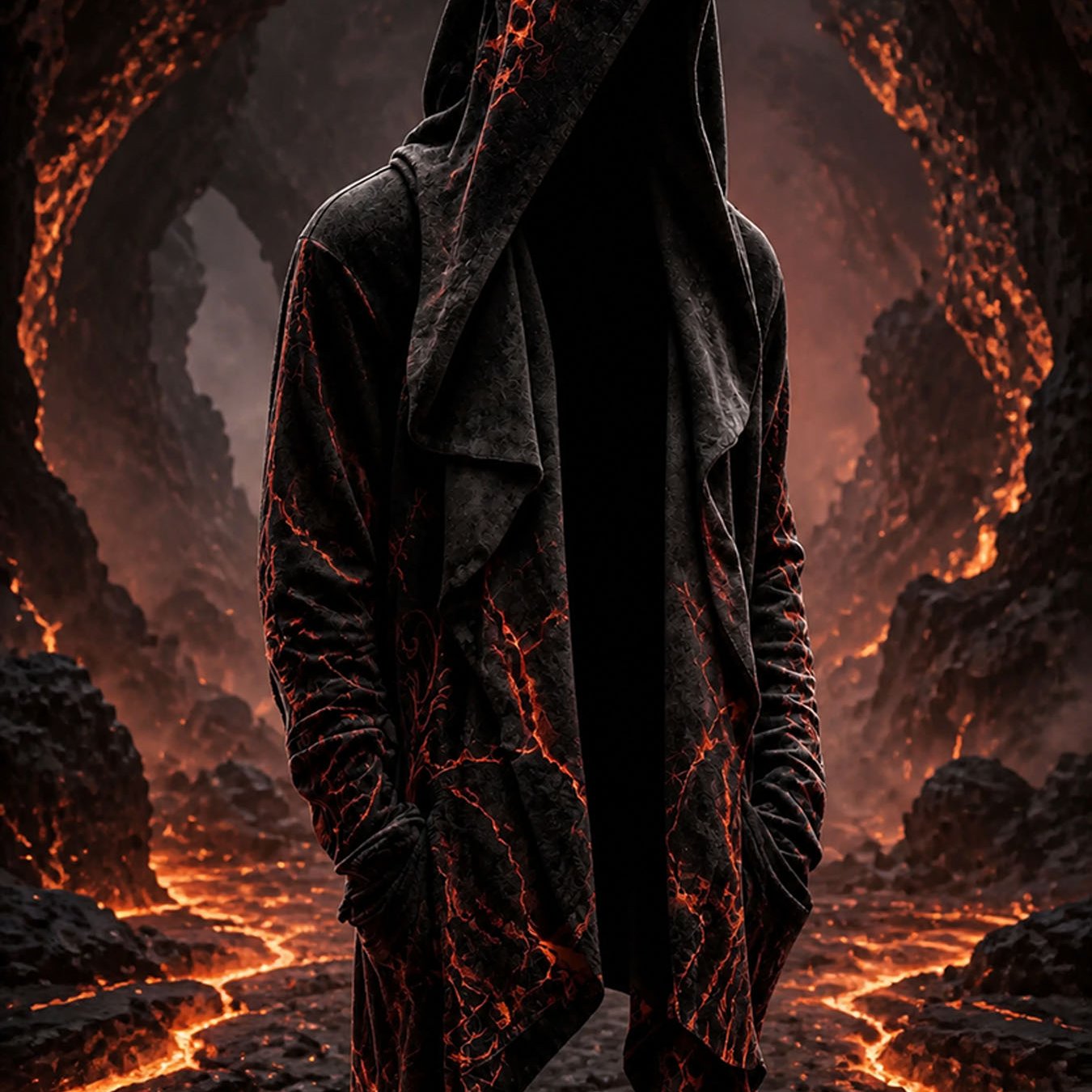 Image of Men's Lava Pattern Halloween Long Buttonless Hoodie Cardigan Gothic Style Halloween Clothing Trendy Streetwear For Daily Wear And Cosplay Parties.
