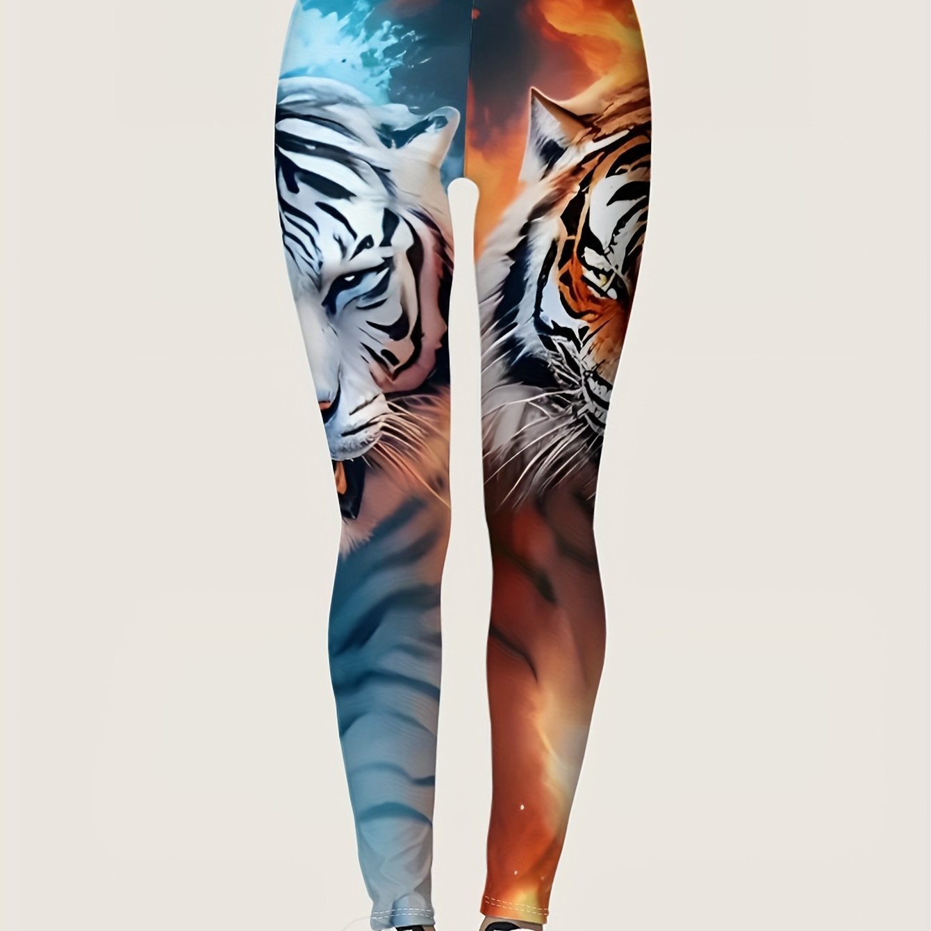 TEMU Women's Floral Print Leggings - Super Soft Full-length Pants With Medium Stretch, Opaque Base (no Sheer) | Spring Summer Fall Tights For Casual