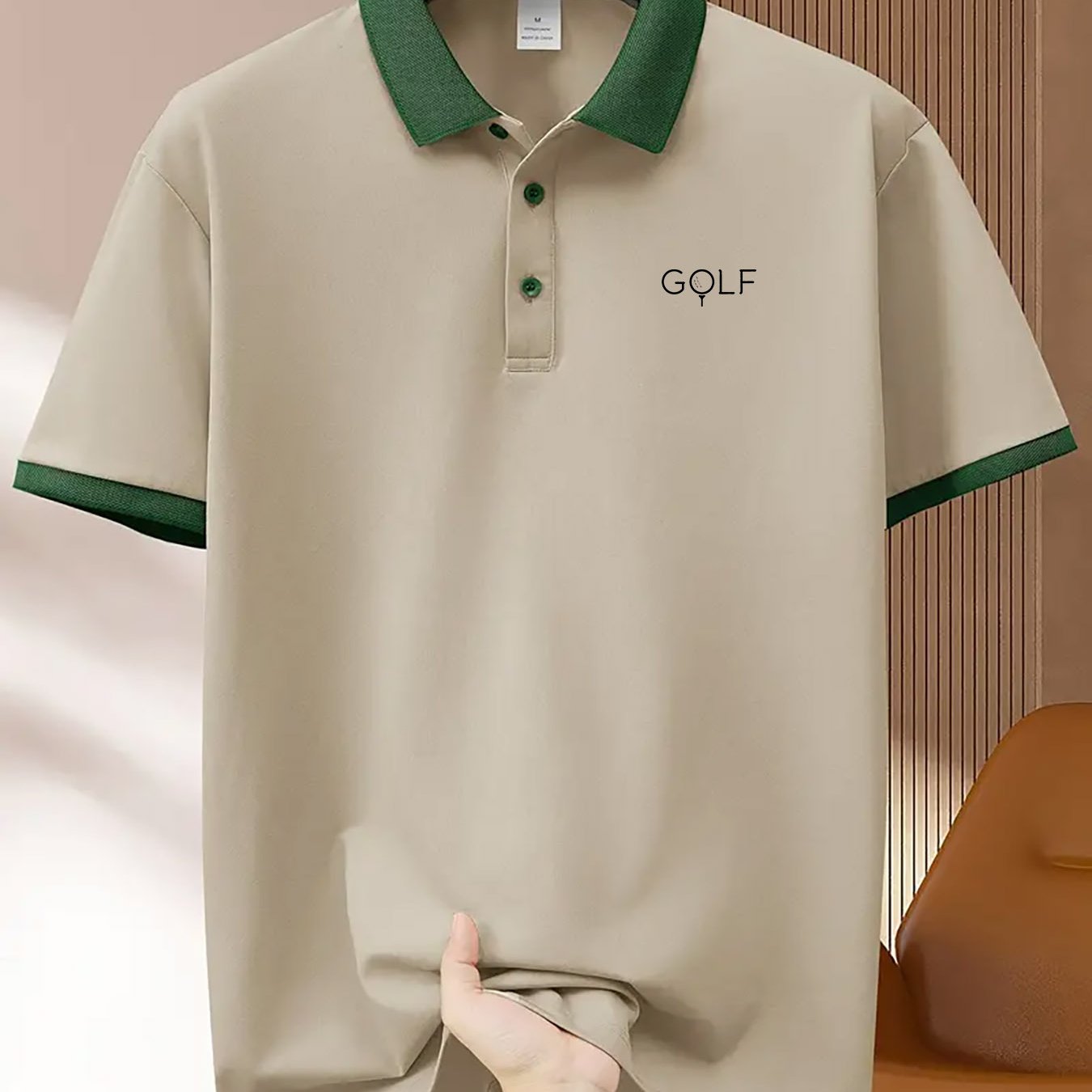 TEMU Men's Golf-themed Pattern Shirt, Casual And Business Casual, Short Sleeve, Lightweight Polyester Fiber, Knitted Fabric, Ideal For Summer Outdoor