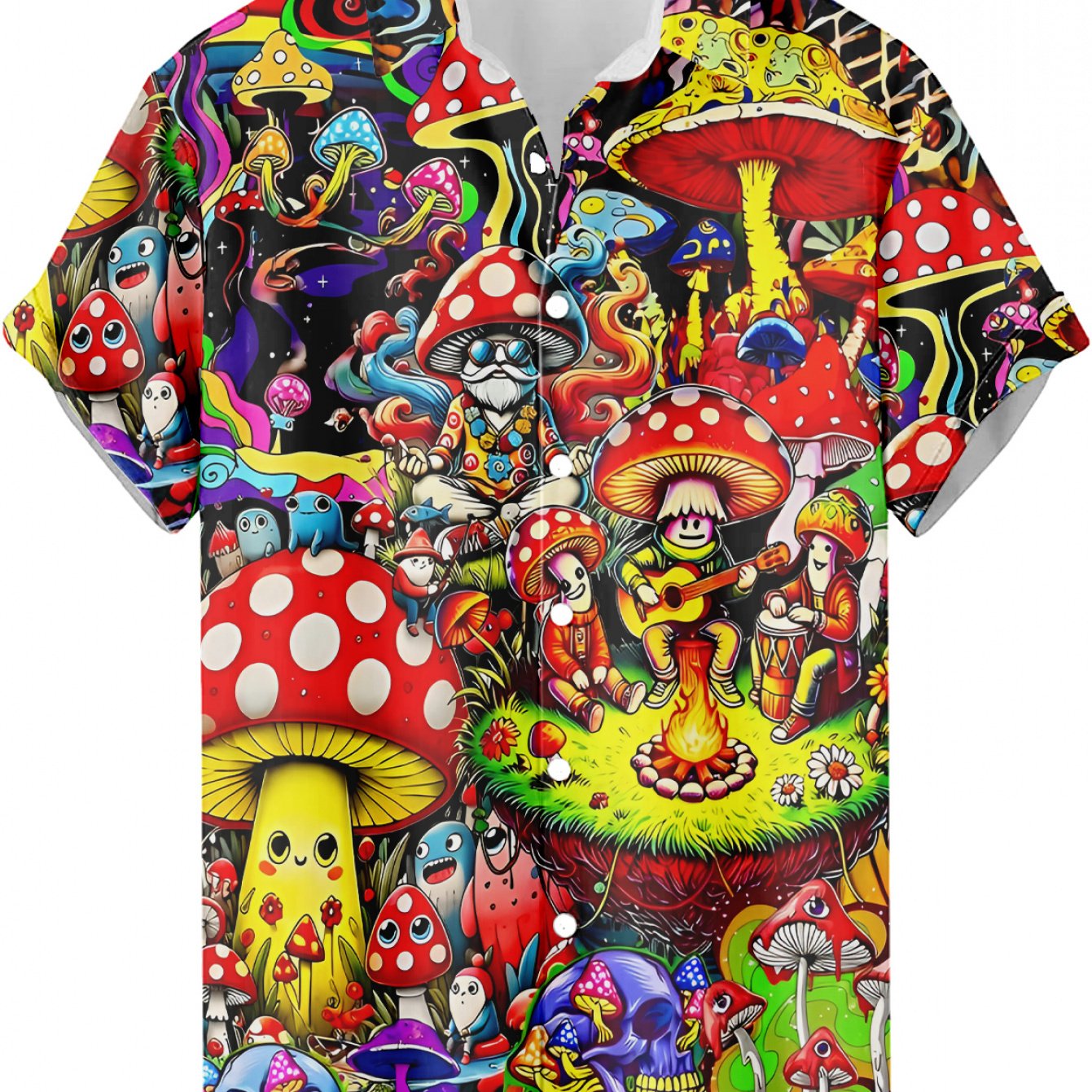 TEMU Plus Size Men's Hawaiian Shirt, Fun Mushroom Pattern Casual Shirt For Beach Vacation, Button-up Men's Summer Wear, Aloha Shirt