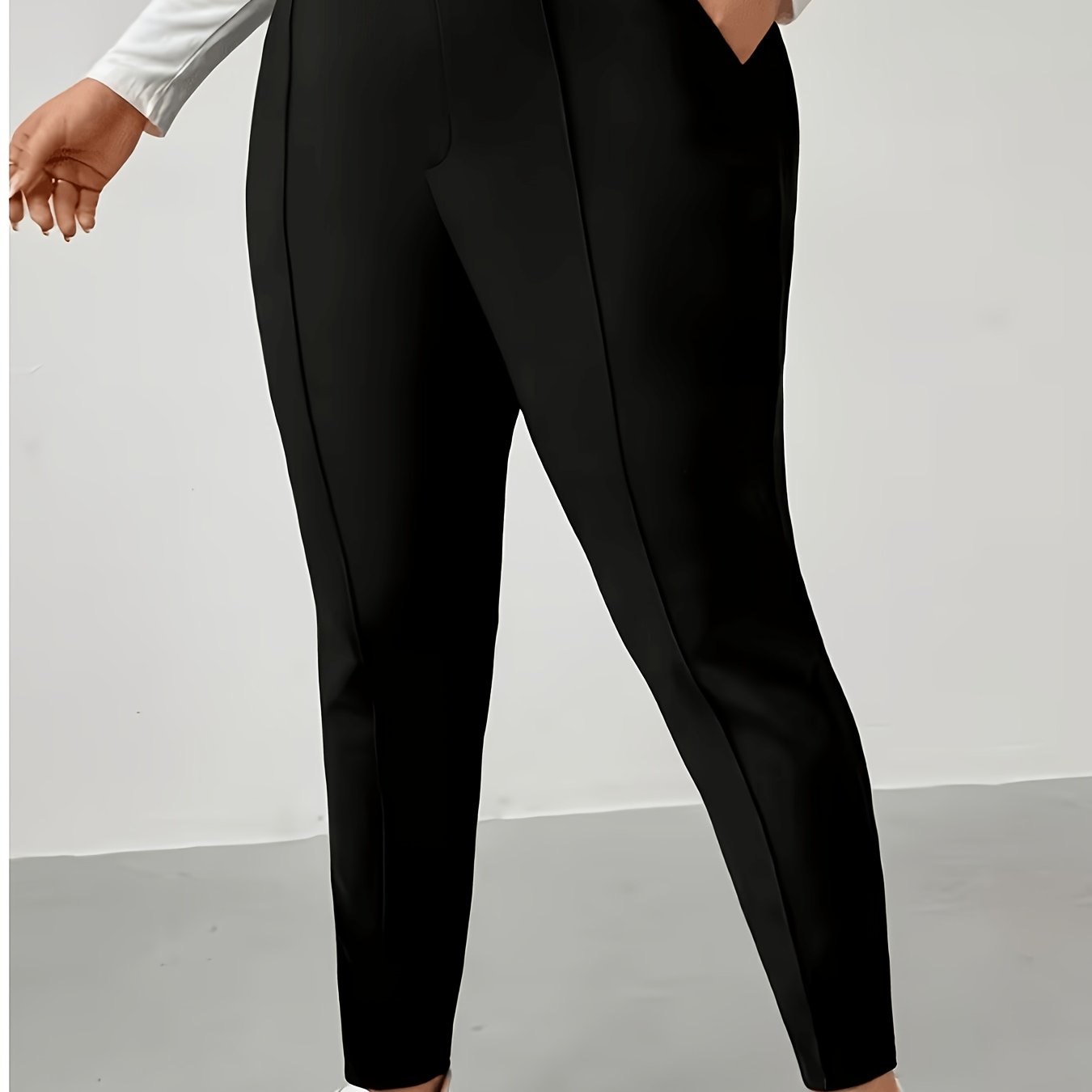 TEMU Plus Size, Plus Size Women's High-waist Tummy Control Versatile Stretchy Straight-leg Skinny Pants, Fashionable Solid Color Women's Pants With
