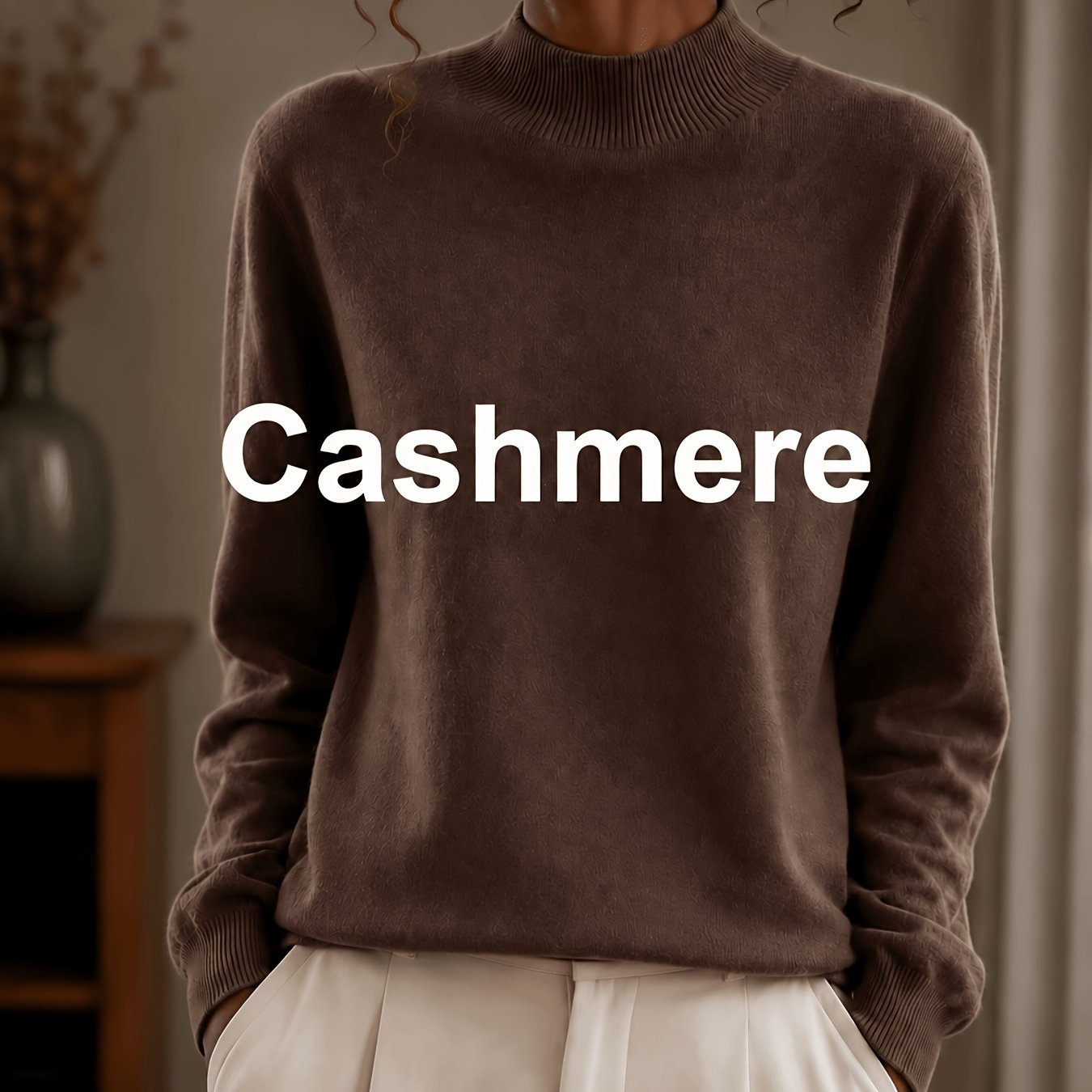 TEMU Women's Cashmere Sweater Semi-high Neck Sweater Suitable For Casual & Office Wear, Loose Basic Pullover With Drop Shoulder Sleeves, Machine