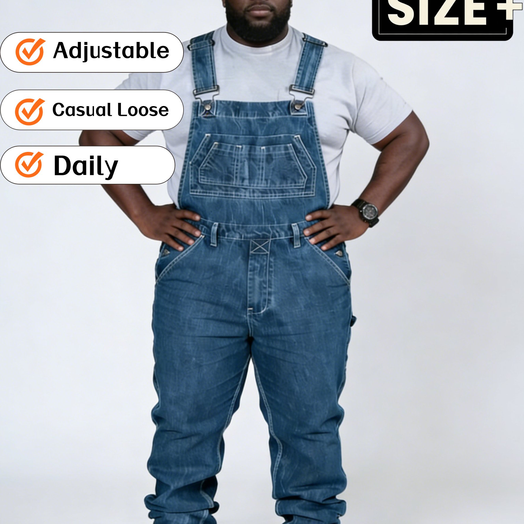 Image of [hme] Sl290 Vintage Streetwear Oversized Denim Bib Overalls For Men, Loose Wide- With Style, Tailored Multi-pocket Adjustable Cargo Overalls With Metal Button Details, --piece Overalls, Plus Size