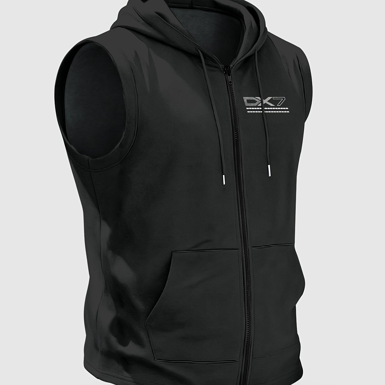 TEMU Trendy Men's Summer Zippered Vest, Casual Fitness Vest With Hooded Sleeveless Design, Individual Letter Print Fashion, Classic Sporty Style For