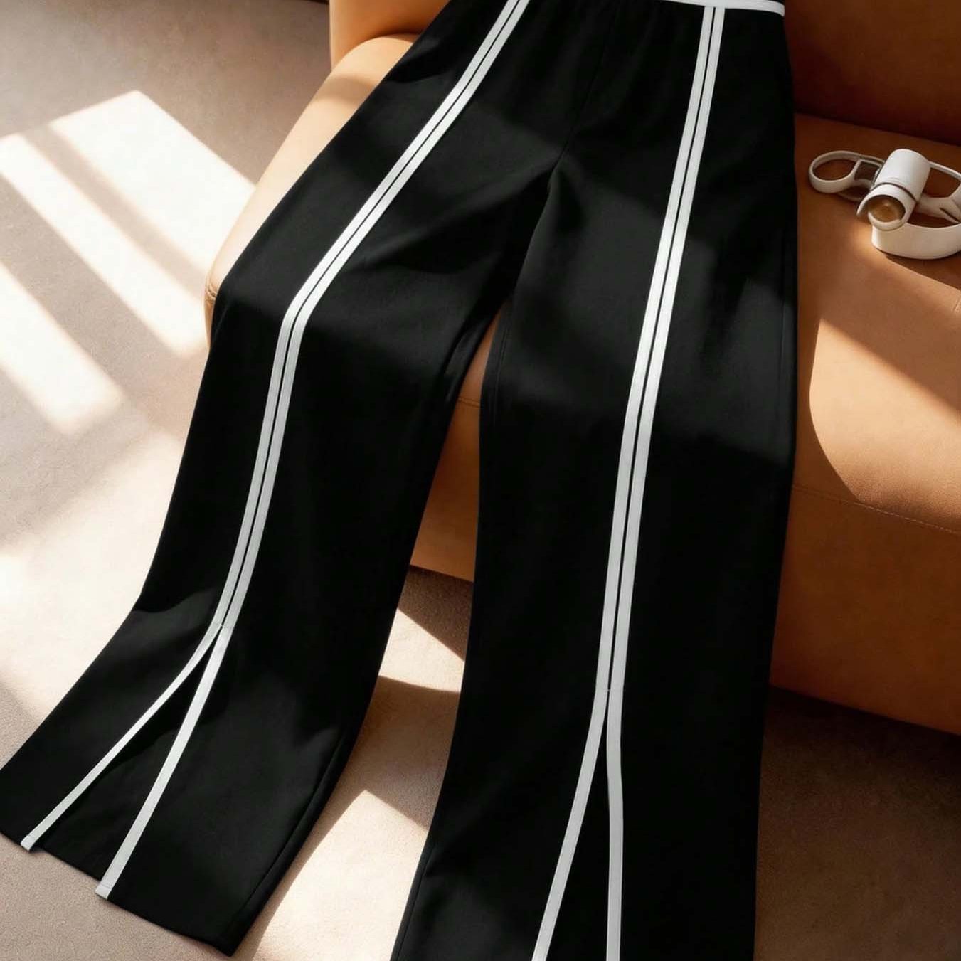 TEMU Plus Size, Plus-size Women's Elegant Color-block Hem Slit Trousers