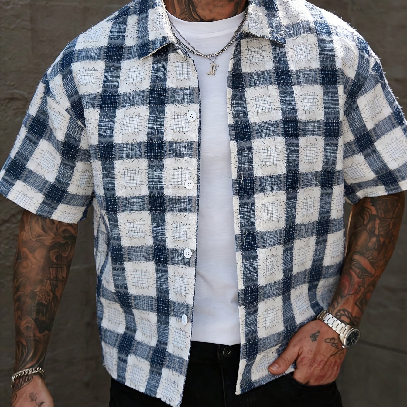 Ling Ju Men' Short Sleeve Button-up Shirt
