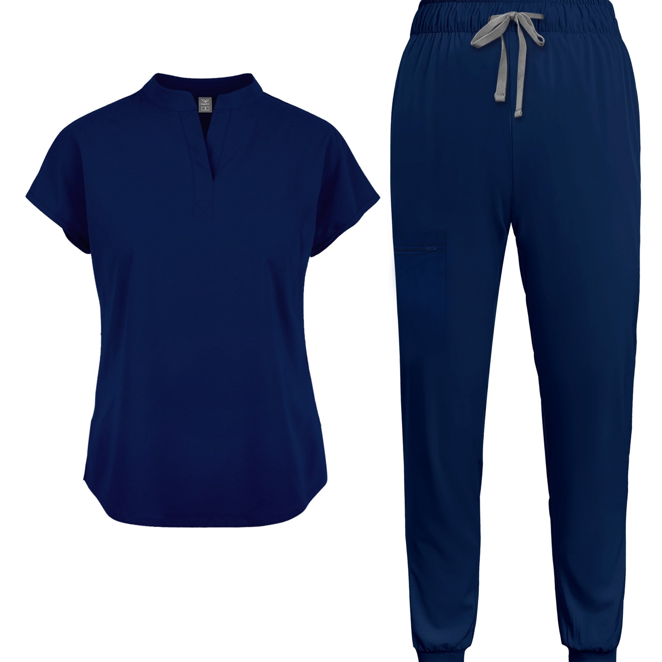 TEMU Women's Casual Scrub Set - Solid Color Short Sleeve Tunic & Pants With Pockets, Collar, Regular Length, , Casual Workwear For Nurses, Dental &