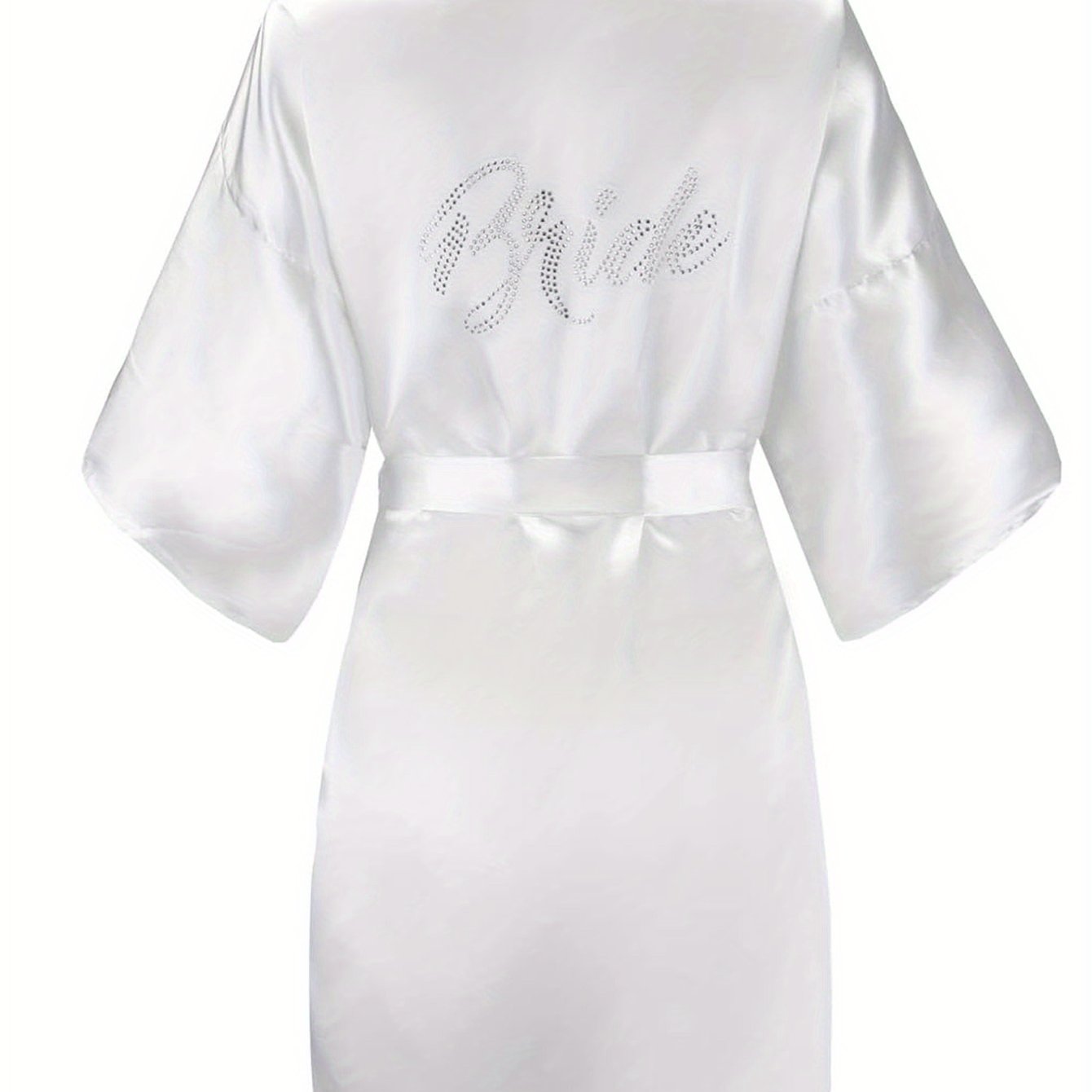TEMU Size Silvery Rhinestone Bridal & Bridesmaids Short Satin Gowns For Wedding Preparation
