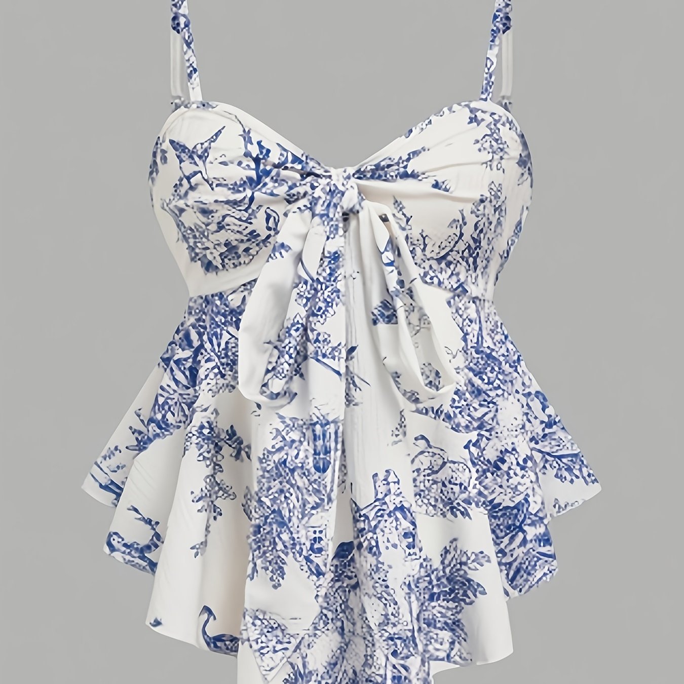 TEMU Women's Vintage Off-shoulder/ Neck Cami Top With Front Bow Tie & Peplum Hem - Spaghetti Strap -fit Suitable For Casual Beach Vacation, Daily