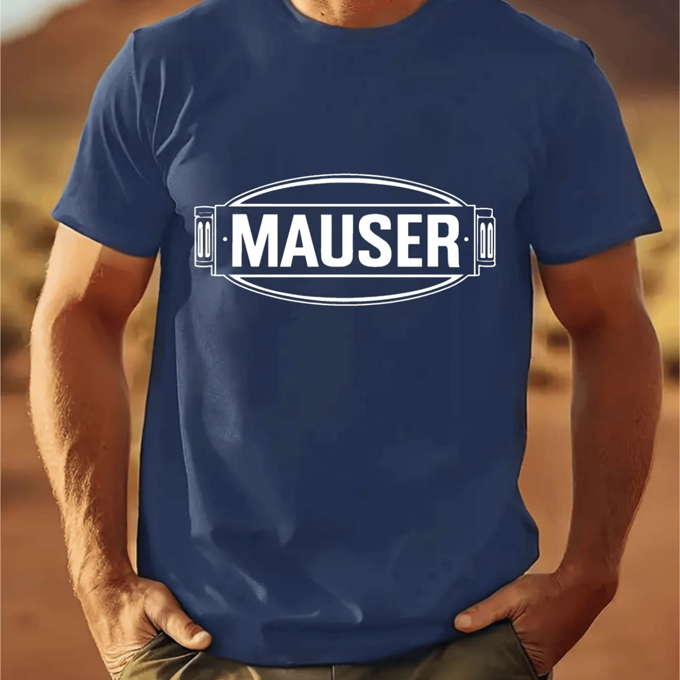 TEMU Men's Mauser Graphic T-shirt - Casual Streetwear Style, Soft And Breathable, Fashionable And Versatile, Print Design, Crew Neck, Short Sleeve