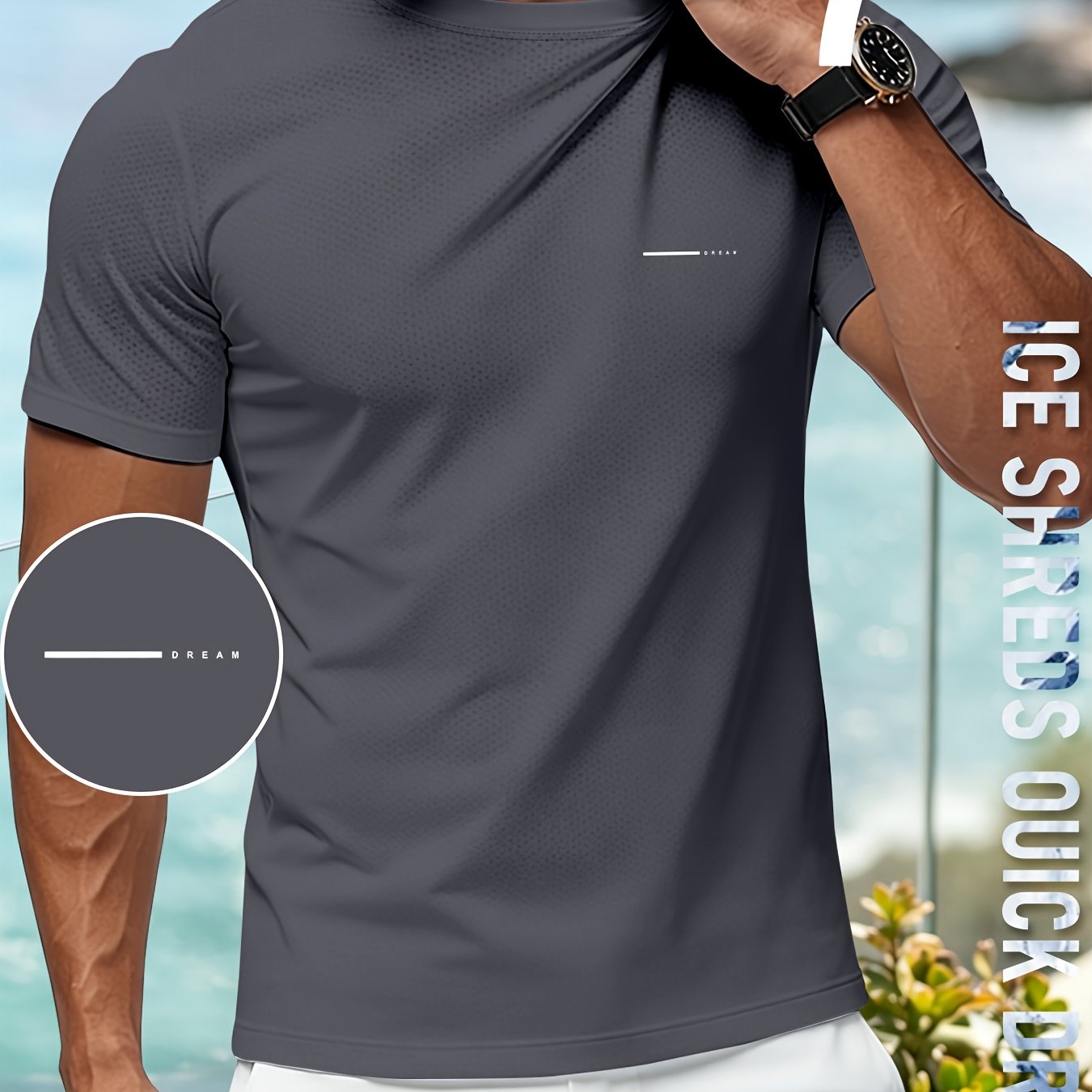 TEMU Men's Lightweight Quick-dry Active Short-sleeve T-shirt, Cool And Breathable, Crew Neck Tee Suitable For Sports, Running, And Gym Workouts. The