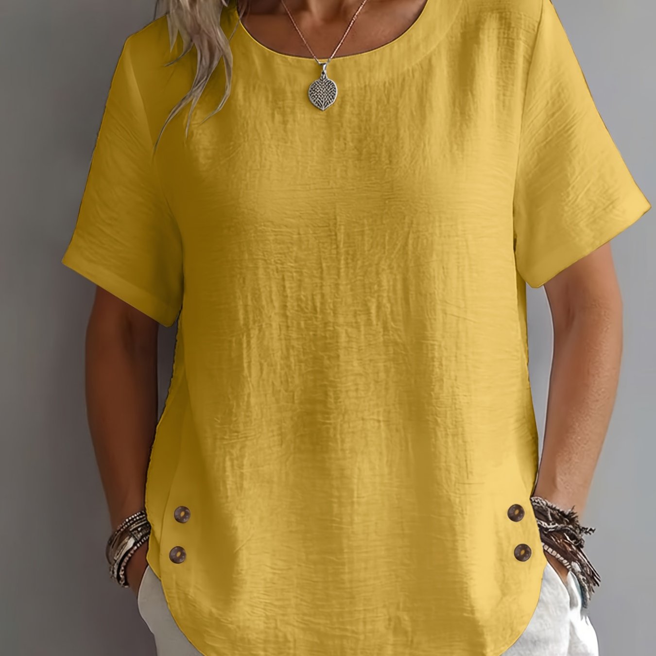 TEMU 【春夏】レディース トップス 無地 ゆったり 半袖 カジュアル ス シャツ