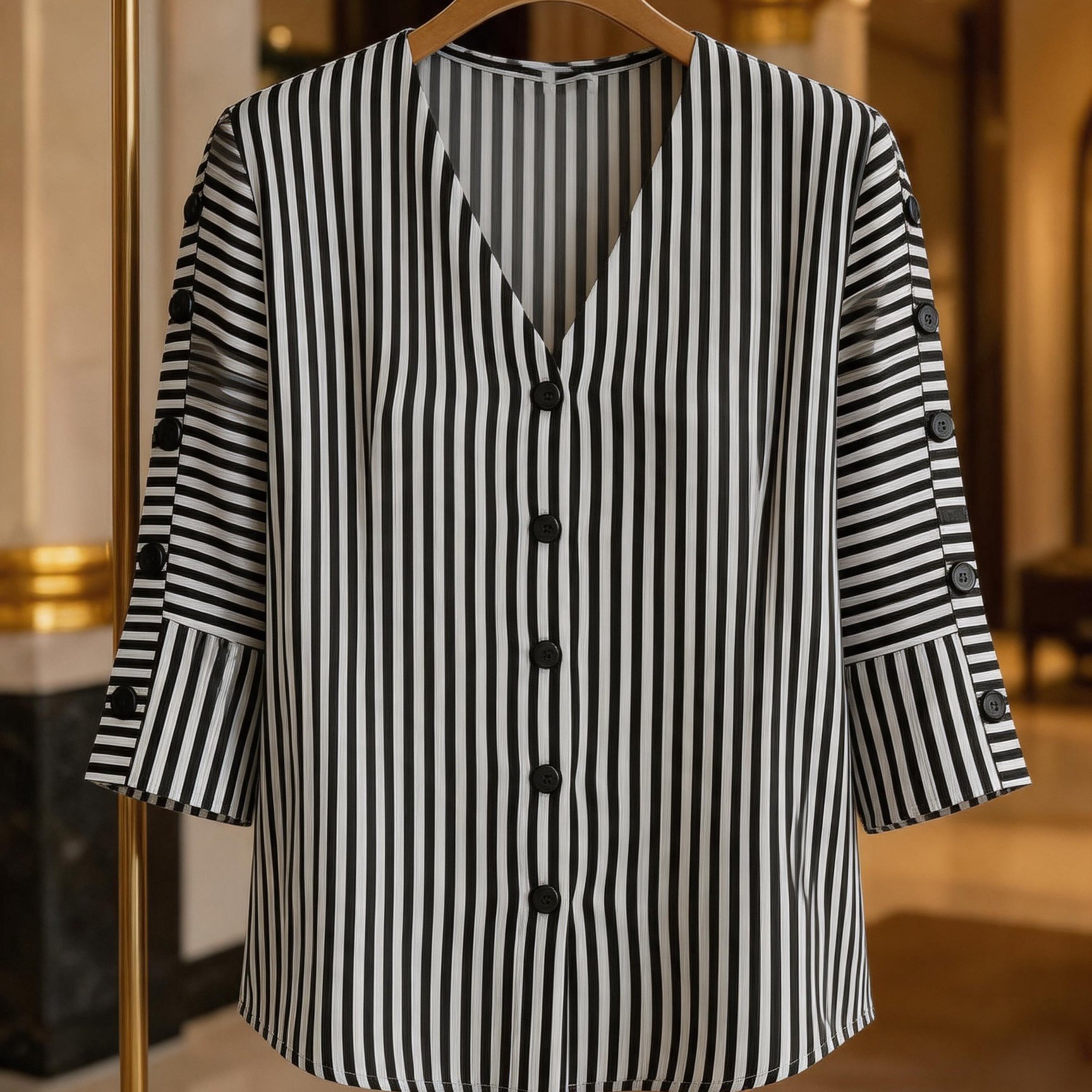 TEMU Cárdigan para mujer 2026, a rayas, con cuello en V, 3/4 y botones al , para todas , ideal como exterior o interior